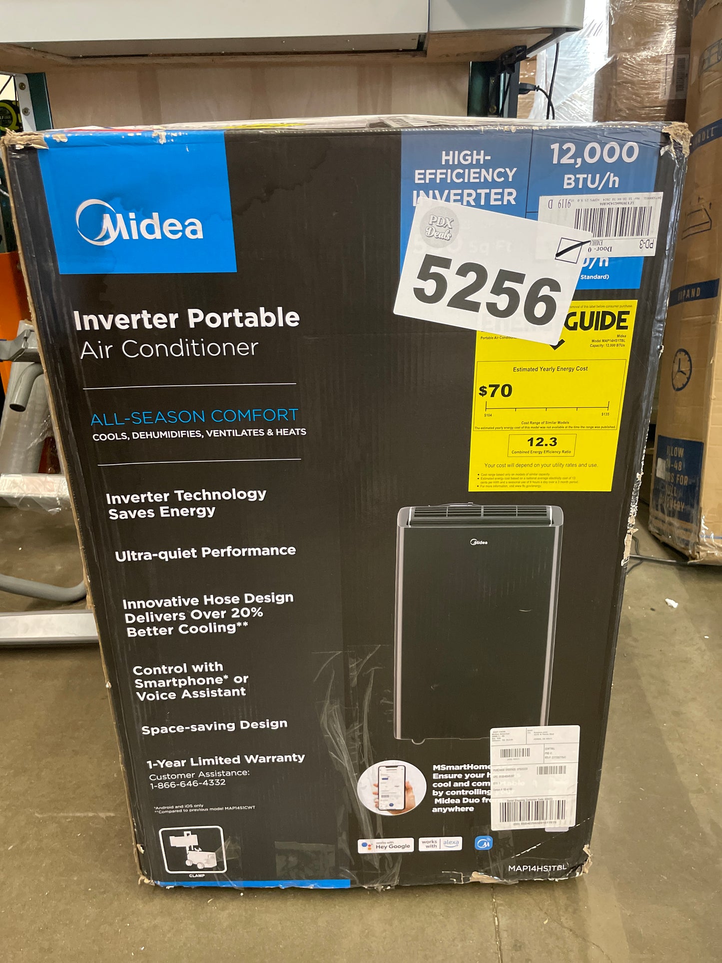 Midea Duo 14,000 BTU (12,000 BTU SACC) High Efficiency Inverter Ultra Quiet Portable Air Conditioner,with Heat up to 550 Sq. Ft., Works with Alexa/Google Assistant, with Remote Control & Window Kit - Retail $699