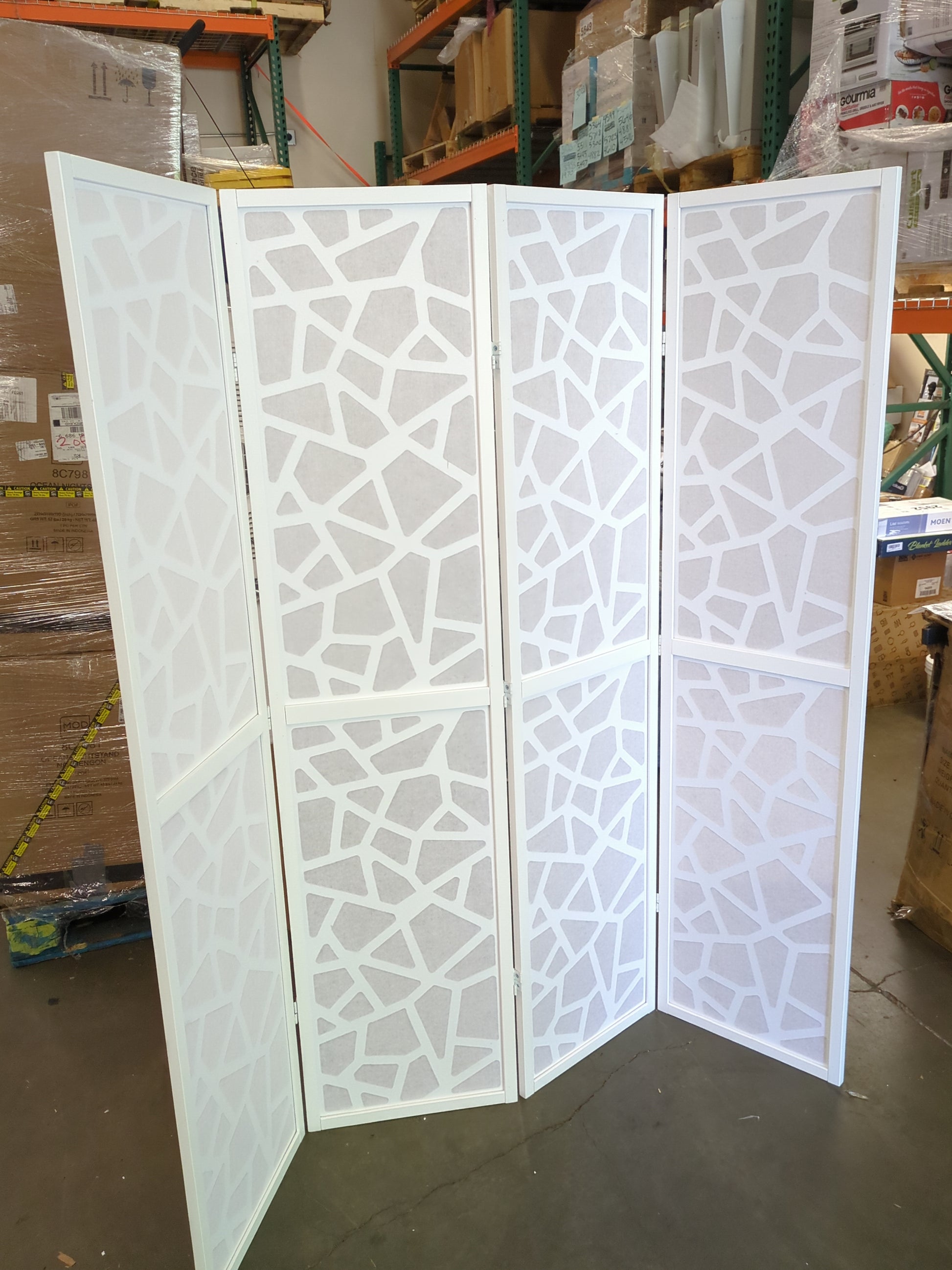 Roundhill Furniture Giyano 4 Panel Screen Room Divider, White - Retail $159