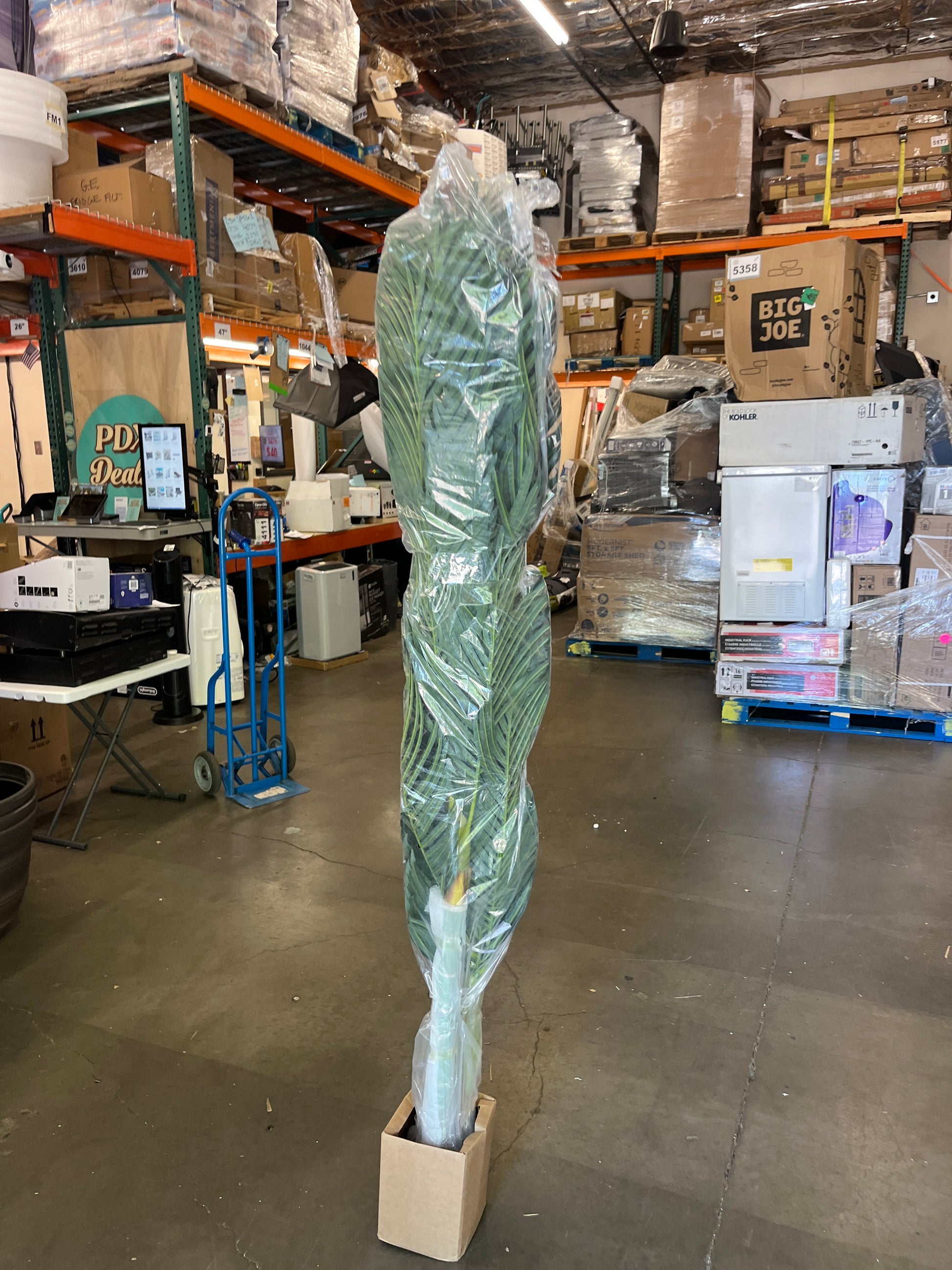 Nearly Natural 6.5FT Artificial Golden Cane Palm Tree, Fake Palm Tree with Three Realistic Trunks and 333 Lifelike Palm Leaves, Faux Palm Plant for Indoor Home DÃ©cor with Black Nursery Planter - Retail $89