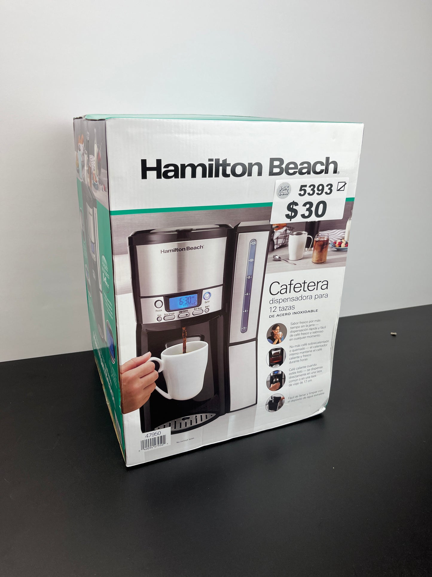 Hamilton Beach One Press Programmable Dispensing Drip Coffee Maker with 12 Cup Internal Brew Pot, Water Reservoir, Black and Silver (47950) - Retail $62