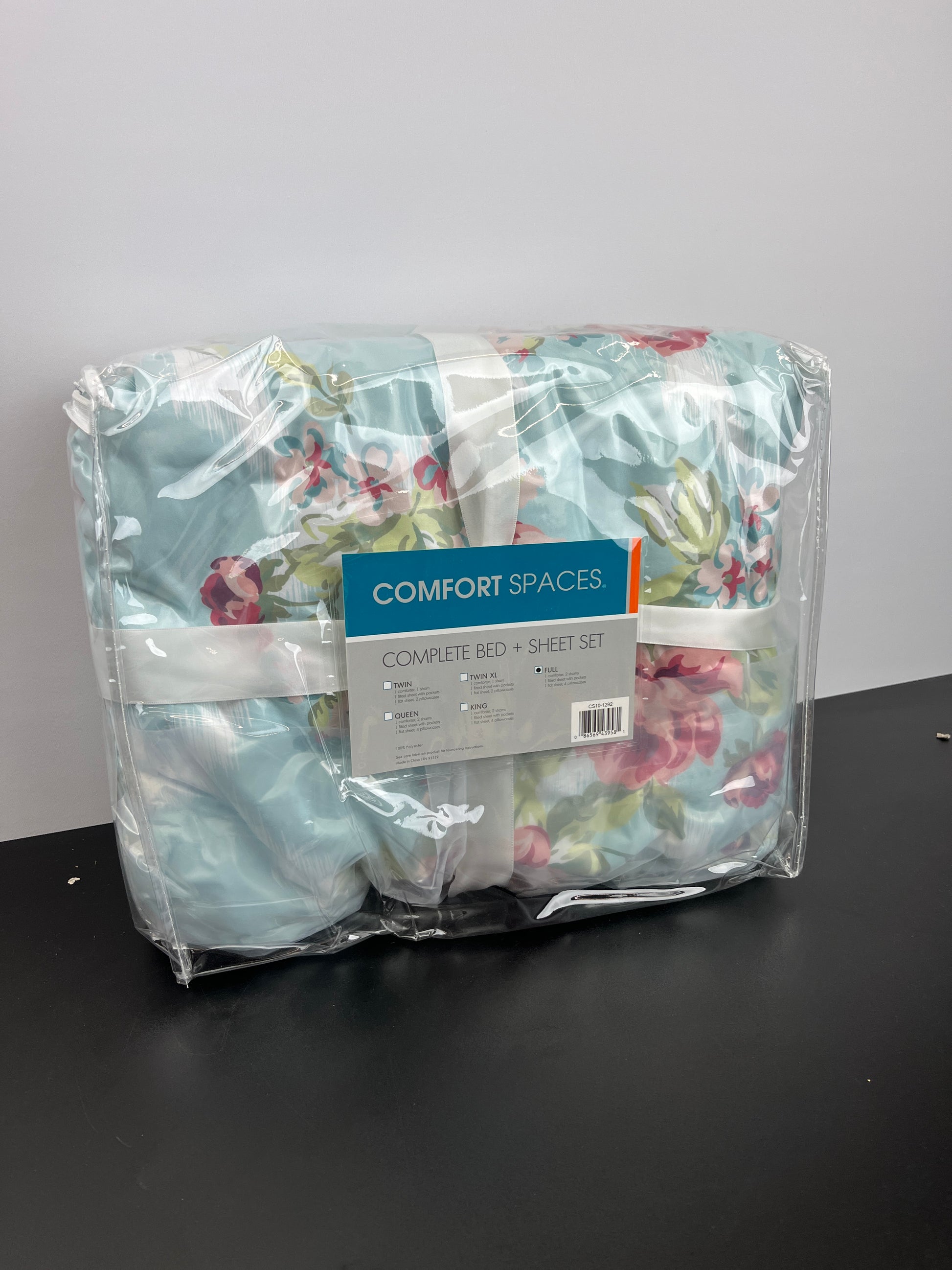 Comfort Spaces Bed in A Bag - Trendy Casual Design Cozy Comforter with Complete Sheet Set with Side Pocket, All Season Cover, Matching Shams, Full, Natalie, Floral Blue 9 Piece - Retail $56