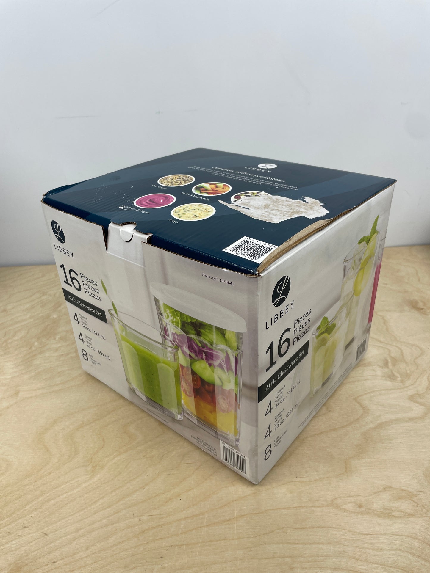 Libbey Atria 16pc Glassware Set with Lids - Retail $26