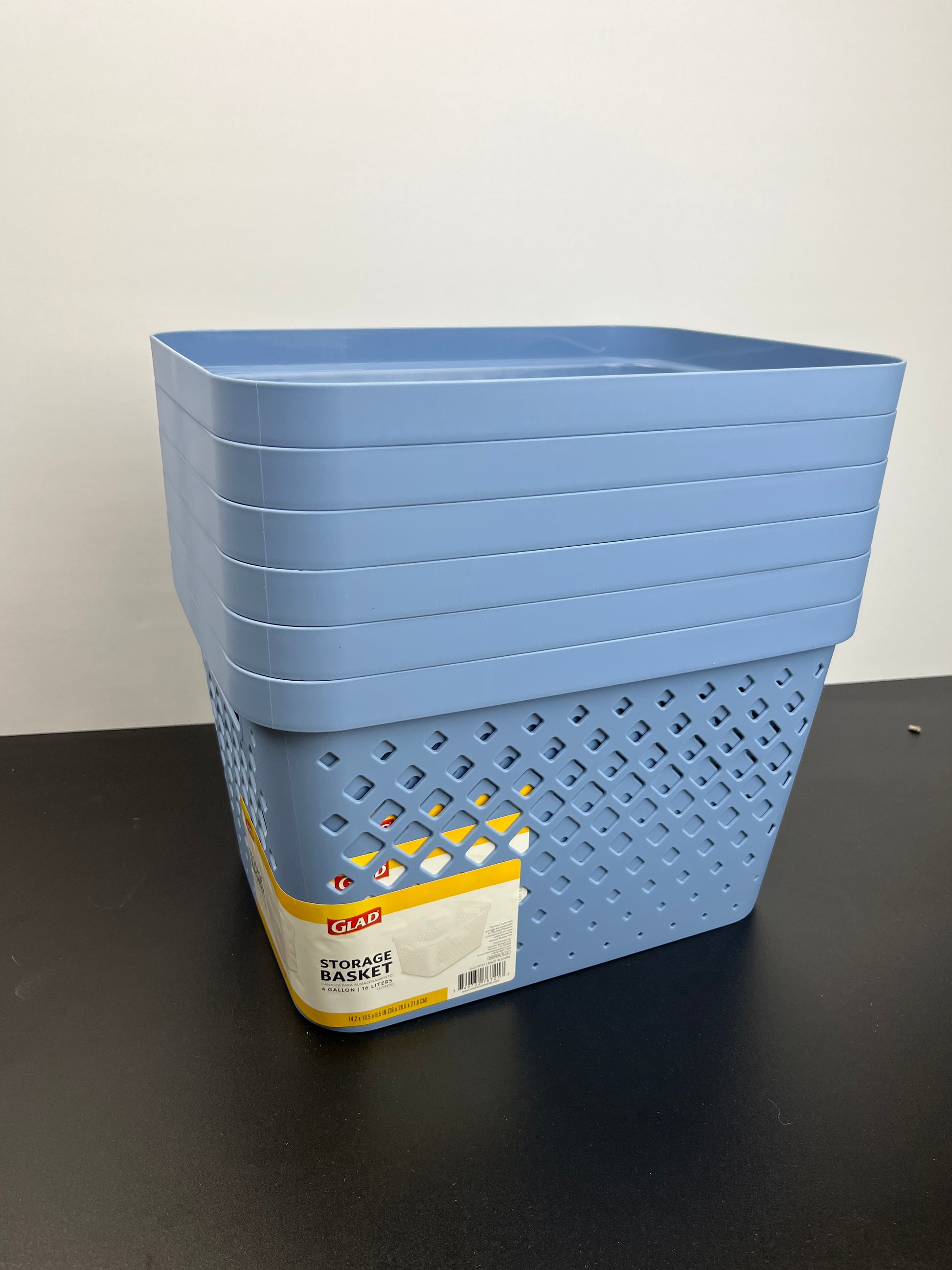 Glad Plastic Storage Basket Set, Value Pack of 6 | Open Storage Bins for Shelves, Bathroom, Pantry, Closet | Nesting Organizer Boxes with Handles, 4 Gallon, Marina Blue - Retail $38