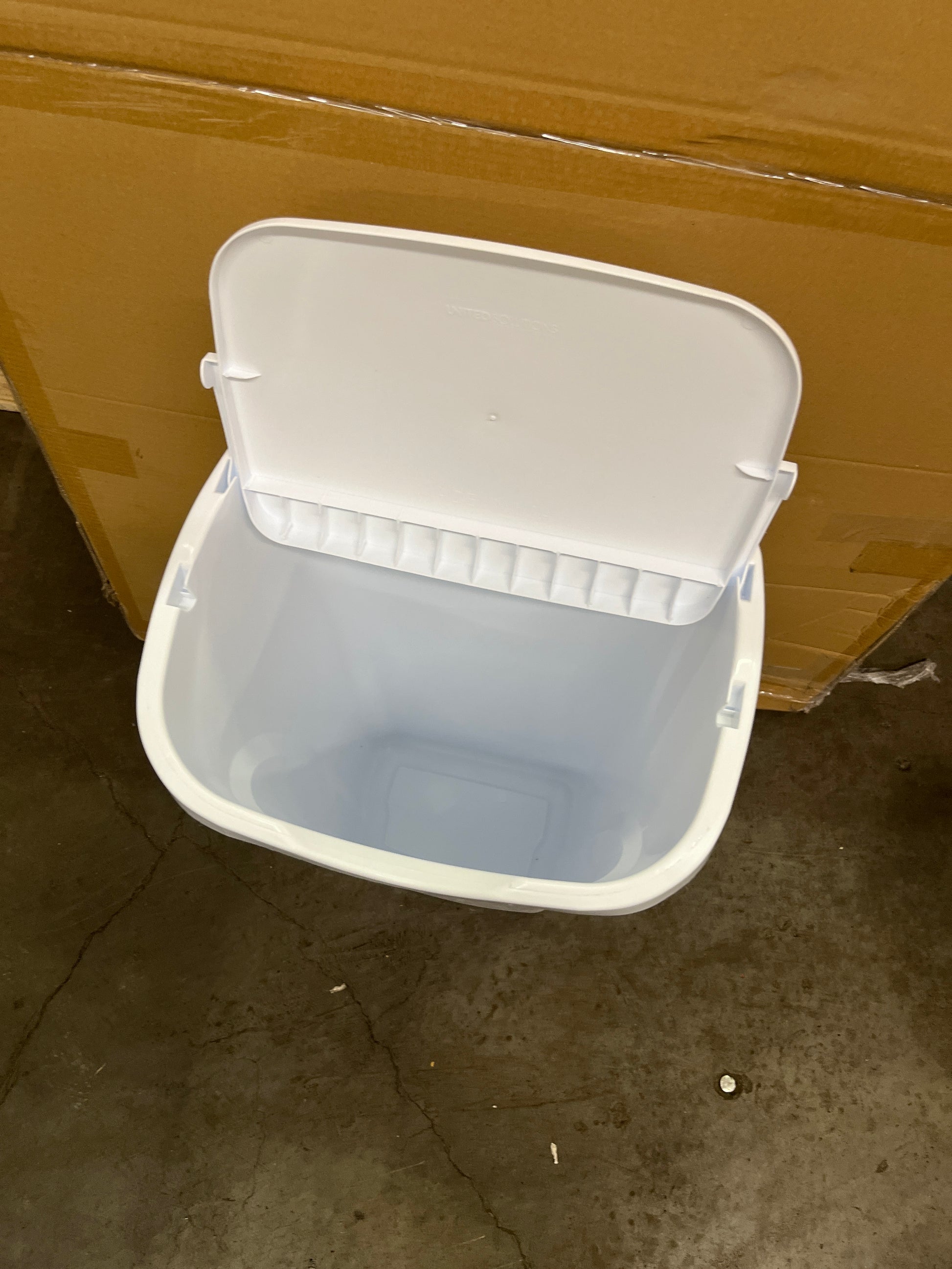 United Solutions 10 Gal/40 Qt Space-Efficient Kitchen Trash Can with Dual Swing Lid, 2-Pack, Waste Basket Fits in Narrow Spaces and Perfect for Commercial Offices, Home Office, Dorm, White - Retail $35