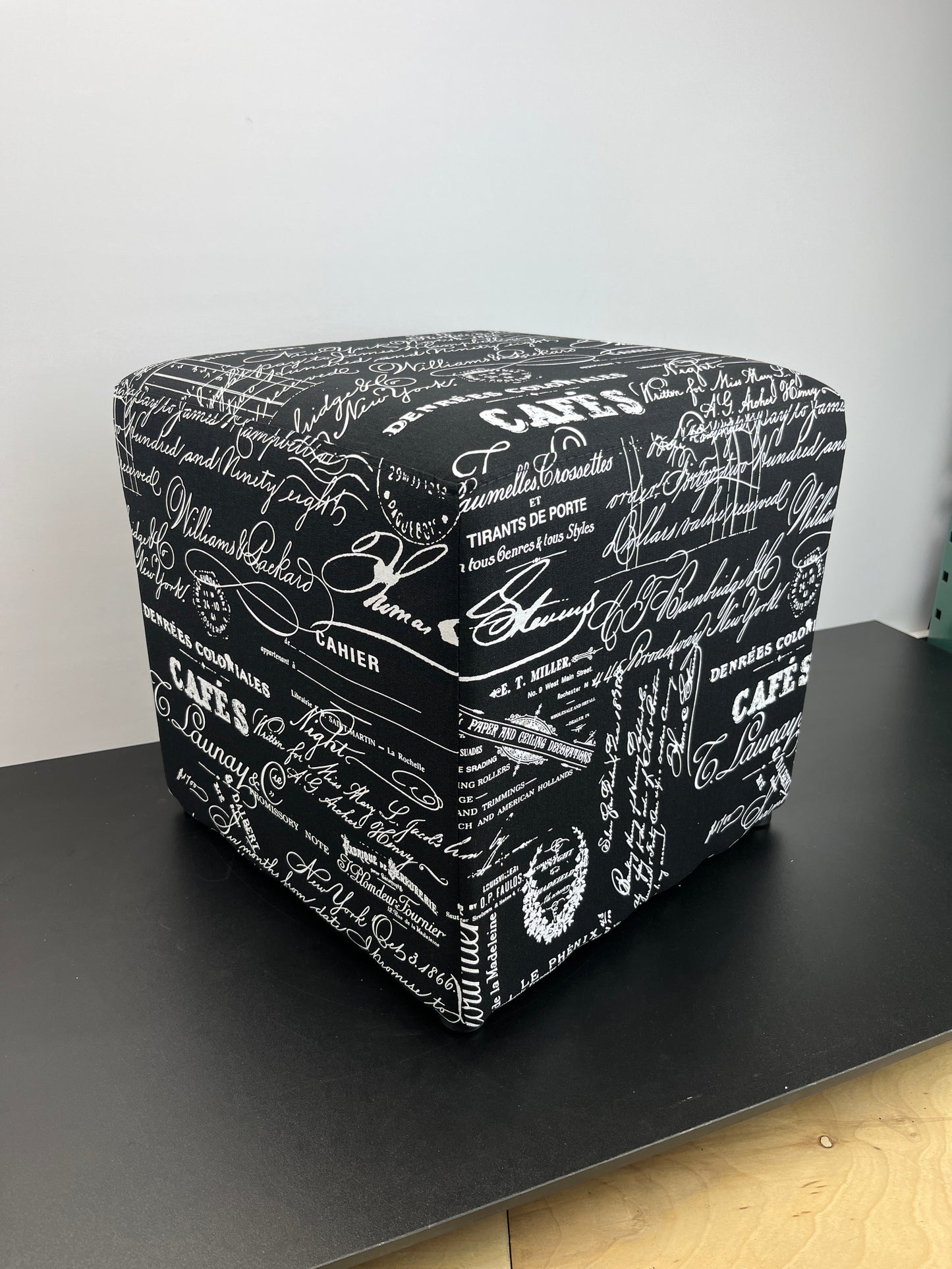 FIRST HILL FHW Square Fabric Stores Ottoman Style Patterns,Black & White Script Pattern Fabric - Retail $34