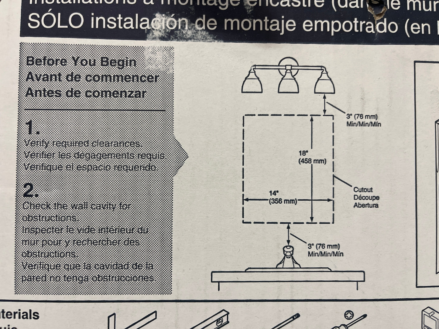 NEW - Kohler 16 in x 20 in Single Door Recessed Medicine Cabinet - Retail $139