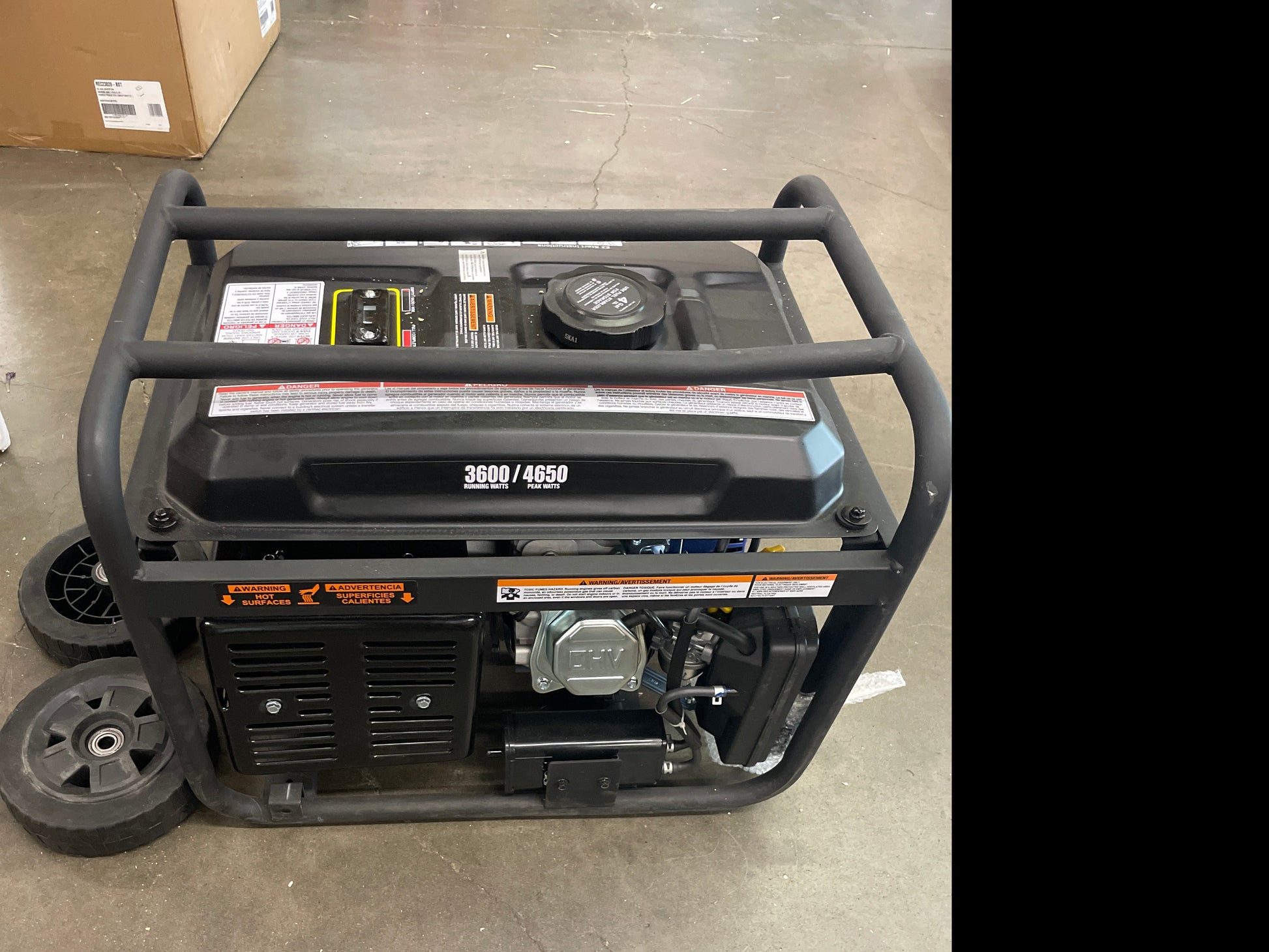 Westinghouse WGen3600 Portable Generator, 4650 Peak Watts & 3600 Rated Watts, RV Ready 30A Outlet, Wheel & Handle Kit, Gas Powered - Retail $469