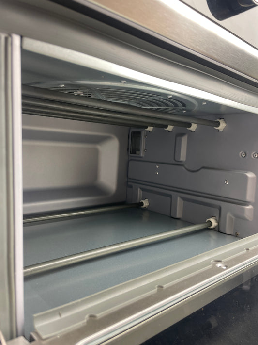 NEW - simplehuman 35 Liter / 9.3 Gallon Dual Compartment Under Counter Kitchen Cabinet Pull-Out Recycling Bin and Trash Can, Chrome - Retail $79