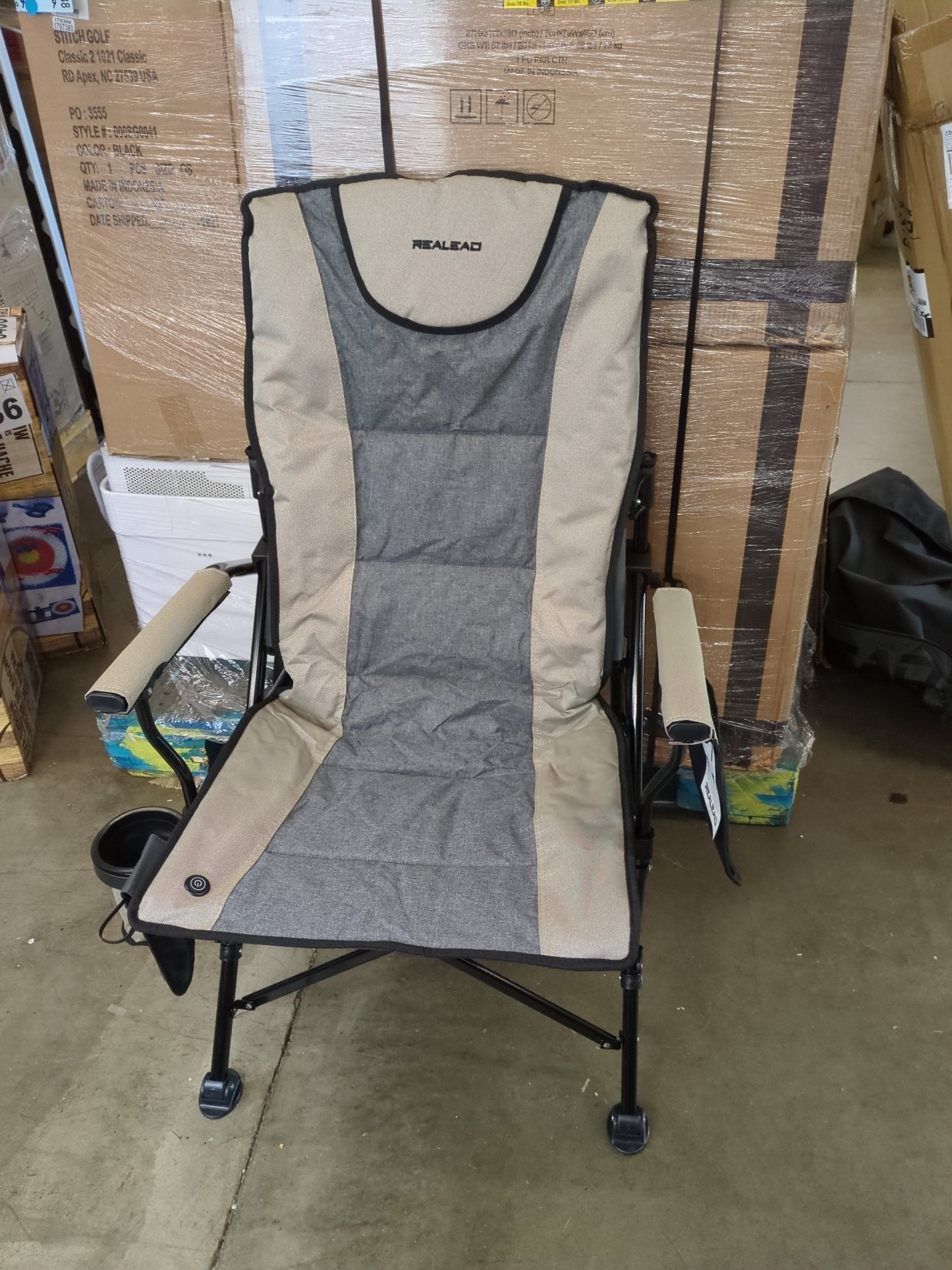 REALEAD Heated Camping Chair - Fully Padded Heated Camp Chairs for Outdoor Sports - Heavy Duty Folding Chairs Supports 400 lbs - Perfect for Outside Sport Events, Concert, Battery NOT Included - Retail $169