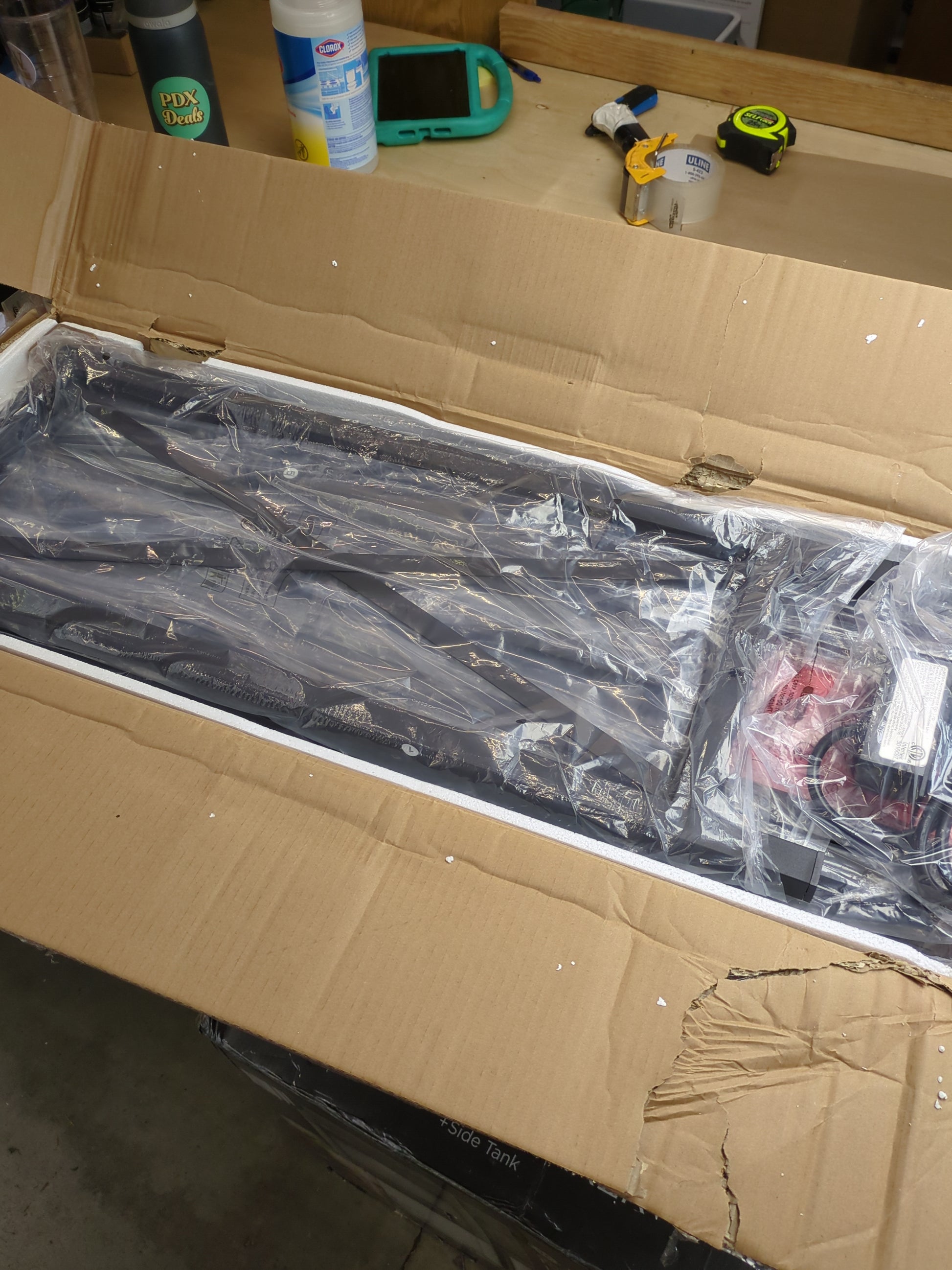 SUPERJARE 70 Inch Console Table with 2 Outlet and 2 USB Ports, Extra Long Entryway Table with Metal Frame and X-Shaped Design, Narrow Sofa Table for Living Room and Hallway - Rustic Brown - Retail $159