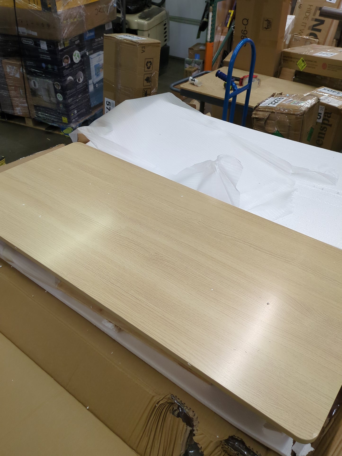 IOTXY Simple Wooden Writing Desk - Freestanding Modern PC Laptop Computer Workbench with Solid Wood Legs for Home Office, TV Table, Music Live Desk, Raw Wood Color - Retail $149