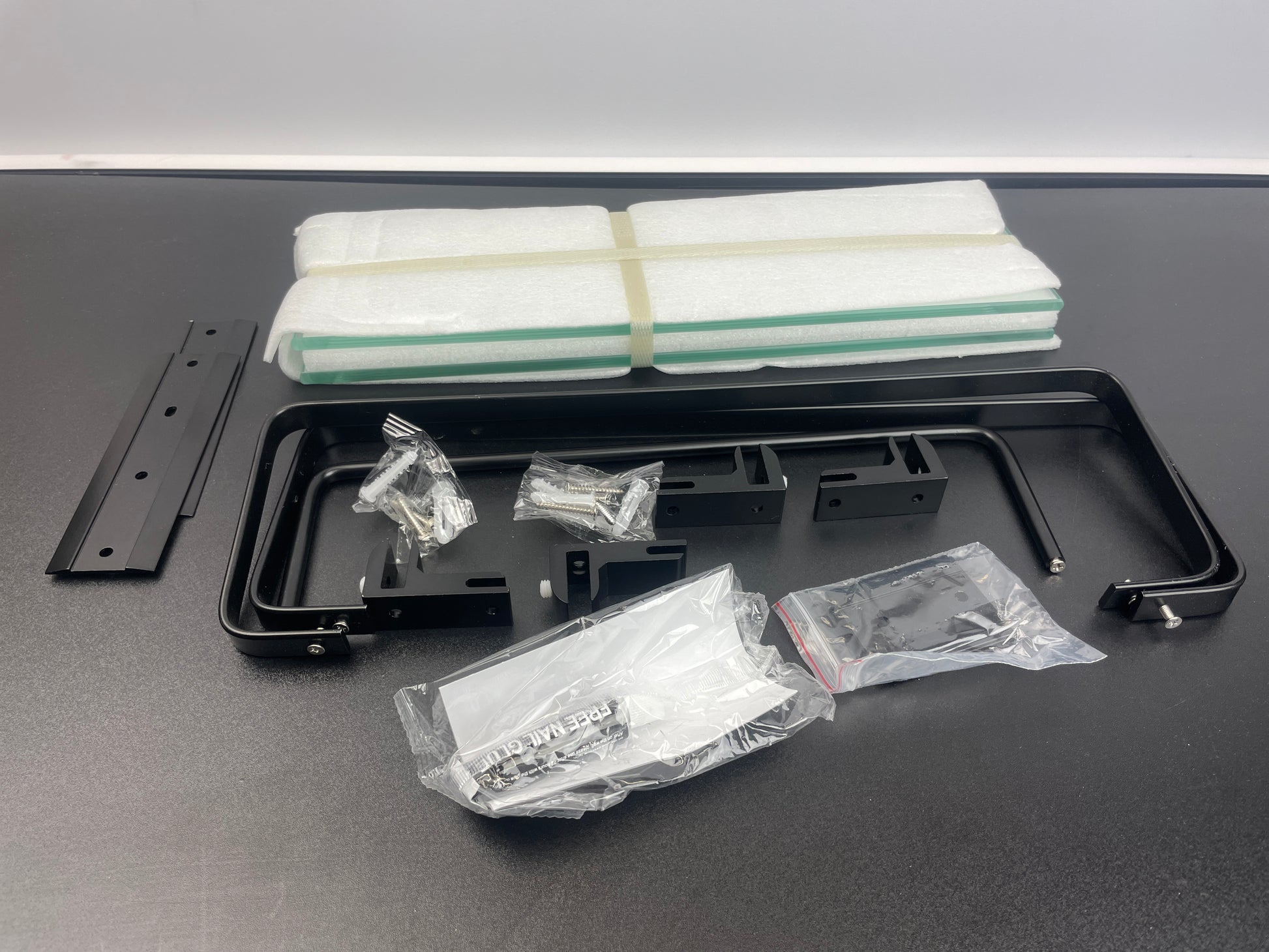 Ddtohan 15.7 Inches Glass Bathroom Shelf, Floating Shelves with Rail and Towel Bar, 2- Tier 8mm Thick Tempered Glass Wall Mounted Shower Storage for Bathroom, Office, Laundry Room - Retail $20