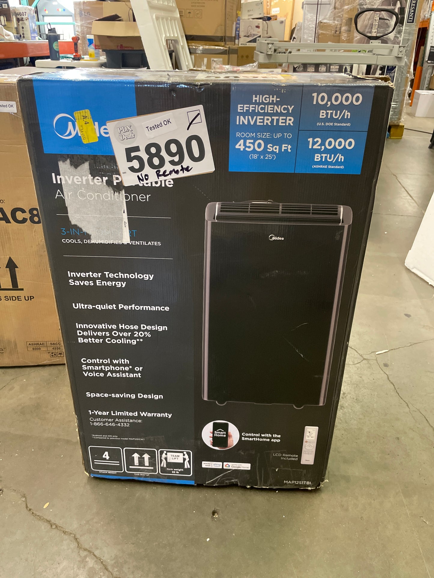 Midea Duo 12,000 BTU (10,000 BTU SACC) High Efficiency Inverter, Ultra Quiet Portable Air Conditioner, Cools up to 450 Sq. Ft., Works with Alexa/Google Assistant, Includes Remote - Retail $599