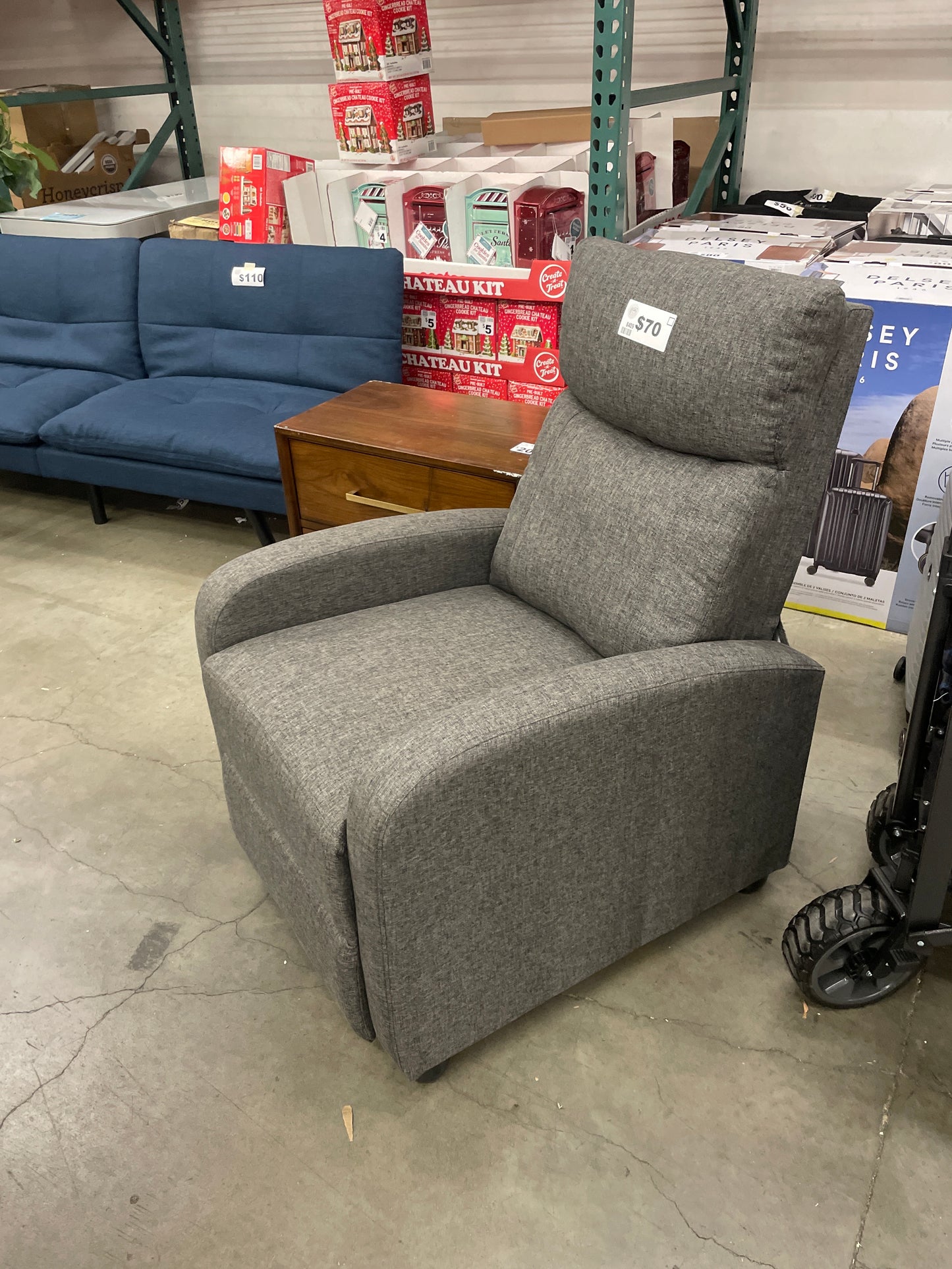 Sweetcrispy Recliner Chair for Adults, Massage Fabric Small Recliner Home Theater Seating with Lumbar Support, Adjustable Modern Reclining Chair with Padded Seat Backrest for Living Room (Grey) - Retail $135