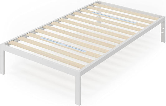 NEW - ZINUS TWIN Mia Metal Platform Bed Frame WHITE, Wood Slat Support, No Box Spring Needed, Easy Assembly, White, Twin - Retail $89