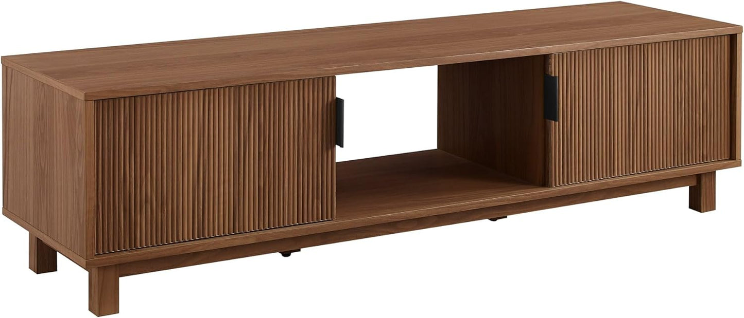 Walker Edison Walton Modern Fluted-Door Low TV Stand for TVs up to 65 Inches, 58 Inch, Mocha
