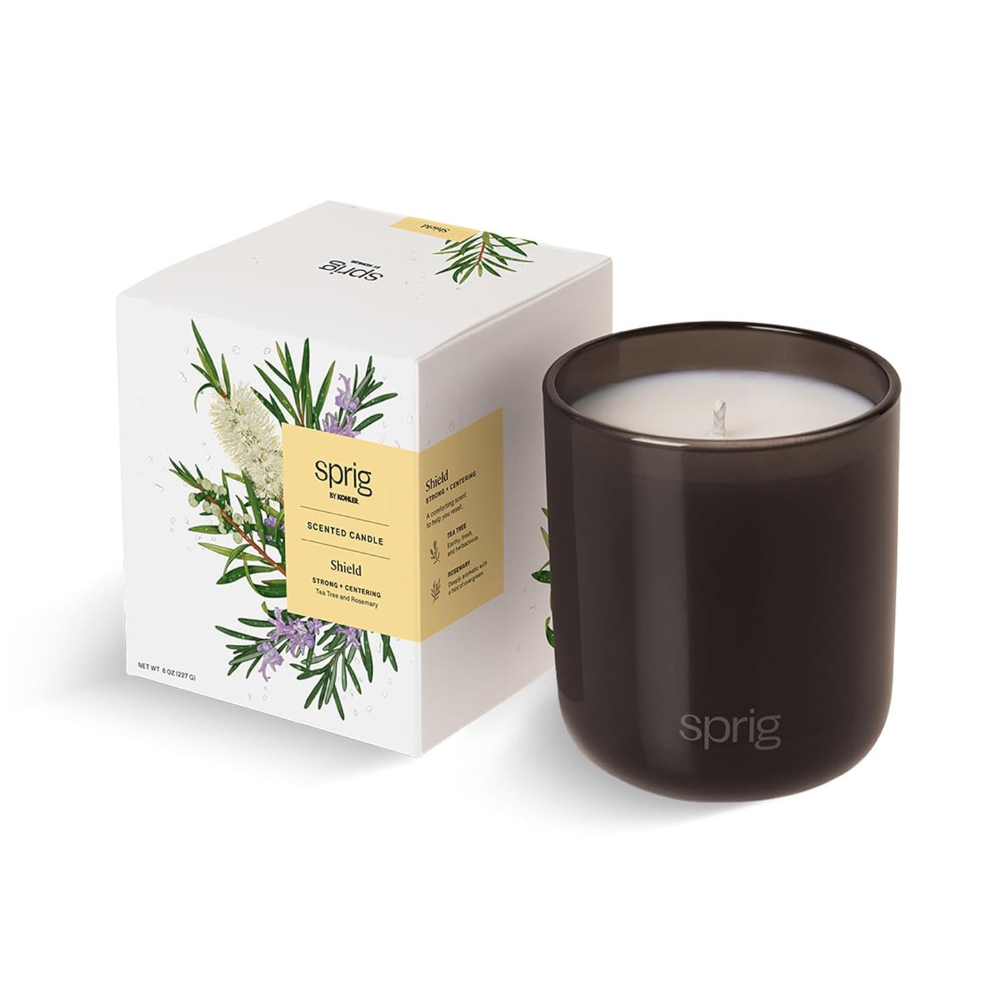 Sprig by Kohler Shield Aromatherapy Candle with Tea Tree and Rosemary, 100% Natural Soy-Coconut Wax, 8 oz