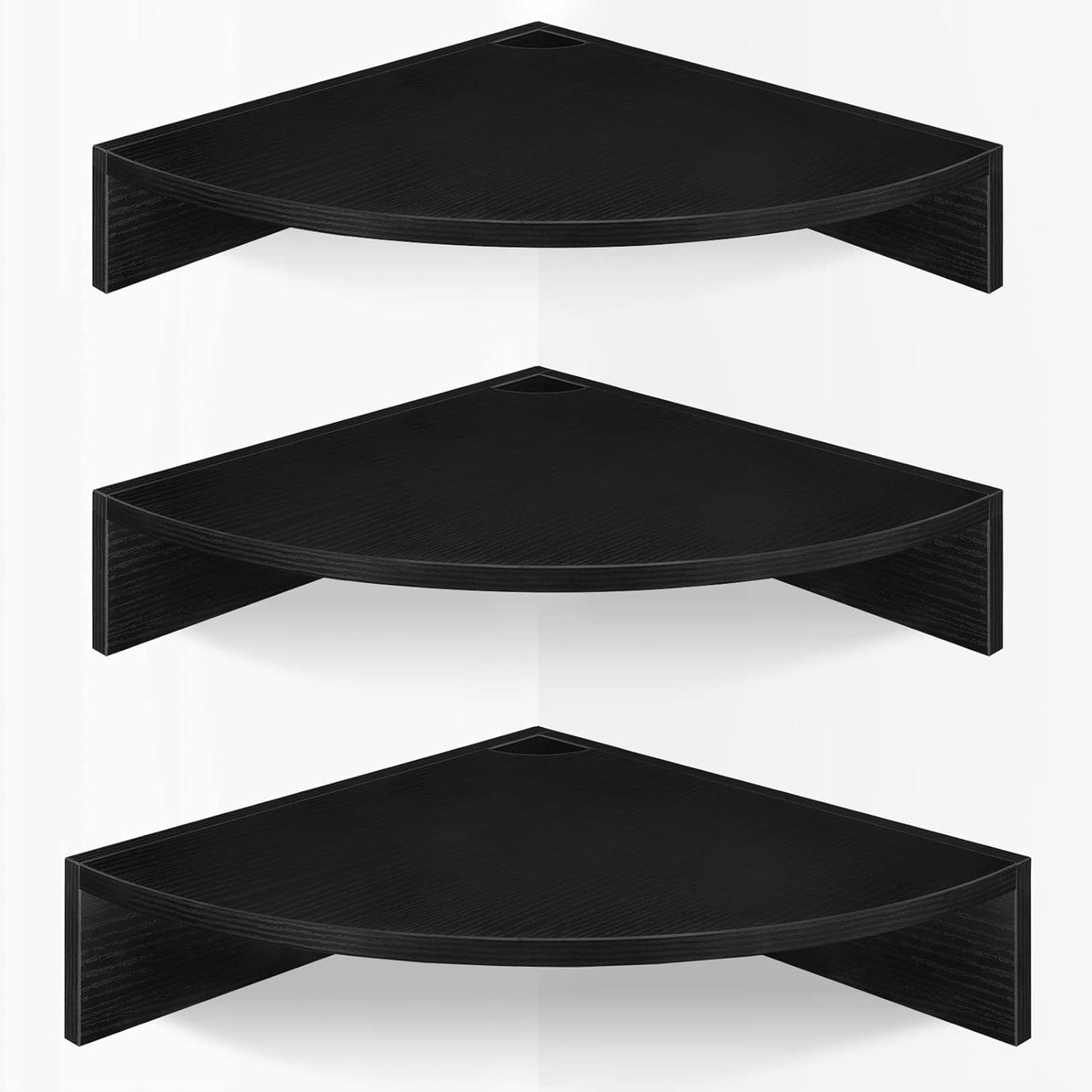 Homode Black Corner Floating Shelves, Set of 3 Corner Shelves Wall Mounted with Cable Hole