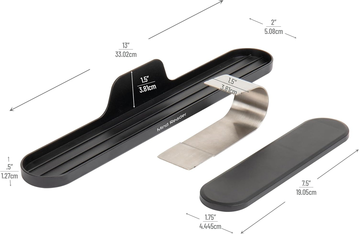 Mind Reader Over Keyboard Shelf, Desktop Organizer, Phone Holder, Storage, Phone Holder, Office, 13" L x 2" W x 3.5" H, Black