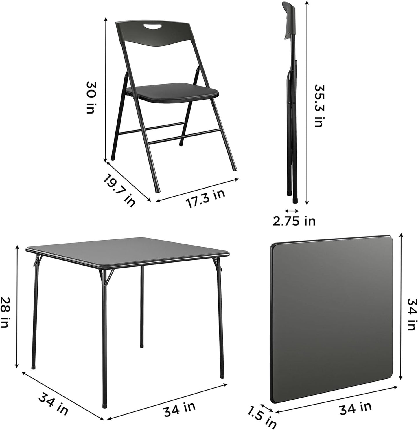 NEW - COSCO 5-Piece Folding Table and Chair Set, Black - Retail $115