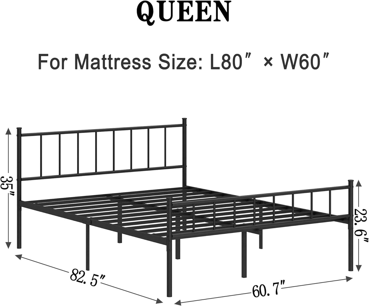 NEW - HLIPHA Queen Size Metal Platform Bed Frame with Heavy Duty Steel Slat Support,14 in Height Easy Assembly Mattress Foundation,No Box Spring Needed,Black - Retail $79