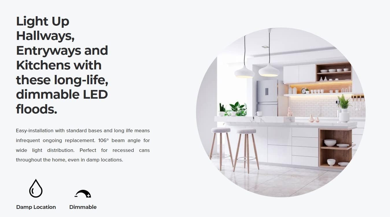 Greenlite LED BR30 Light Bulb, 65W = 8W, Dimmable, 670 Lumens, 3000K, Bright White - 4 Pack - Retail $19