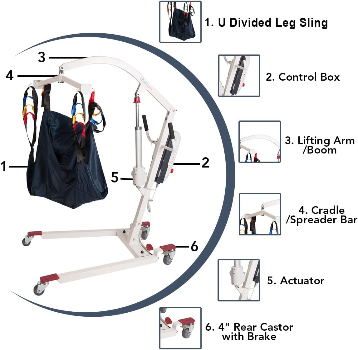 Hi-Fortune Patient Lift Electric Unfoldable Hydraulic Body Transfer for Home Use Seniors Easy-Assembly, Battery-Powered, 400lb Weight Capacity with Medium U-Sling, White, 1 Count (Pack of 1) - Retail $1139