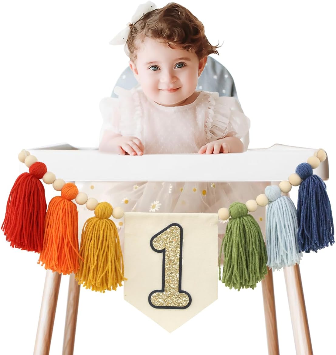 Handmade Rainbow 1st Birthday HighChair Banner Colorful Party Decoration For Girls Boys Baby Shower Kids Bedroom