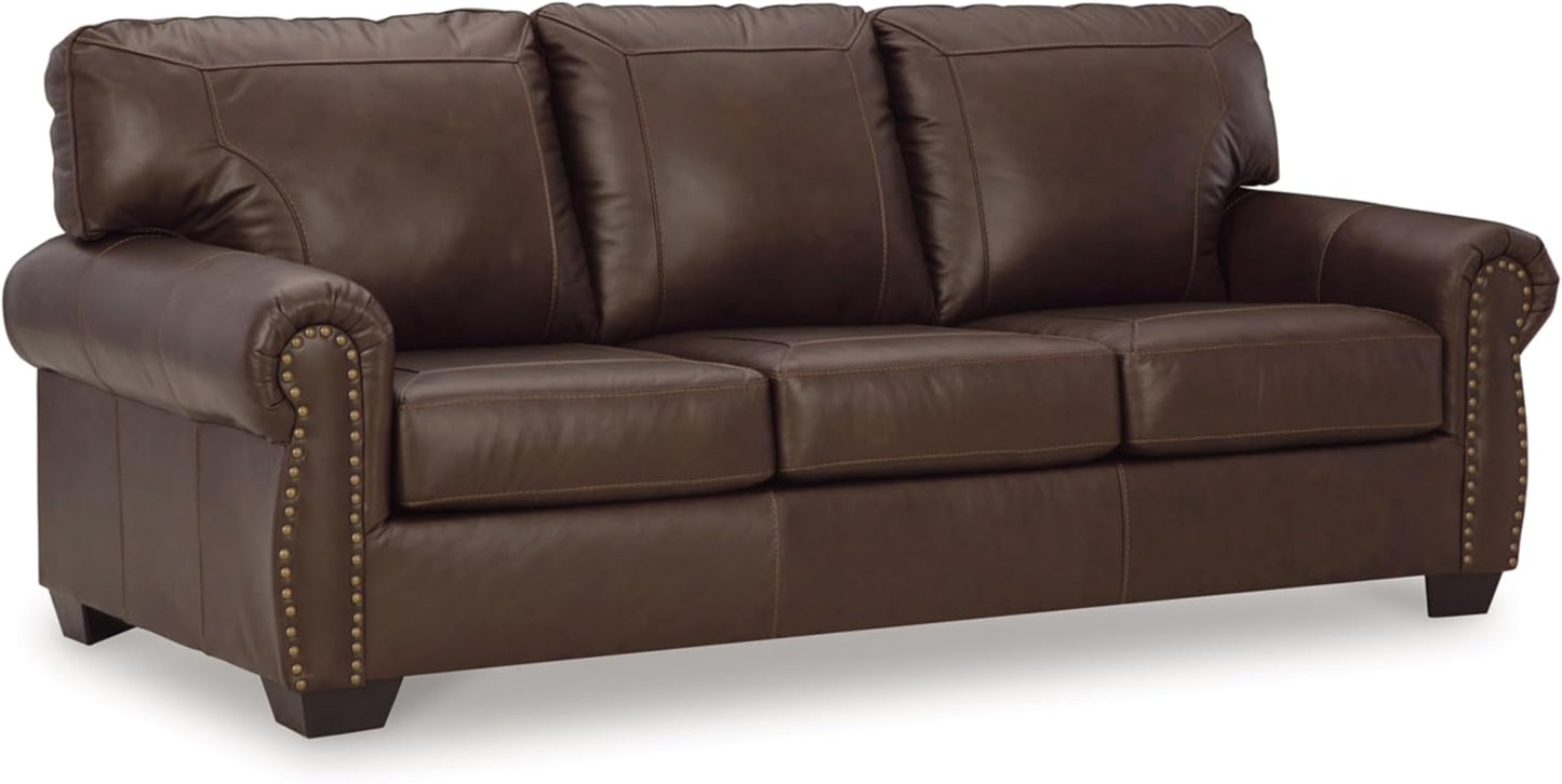 Signature Design by Ashley Colleton Classic Leather Match Sofa with Nailheads, Dark Brown - Retail $1057