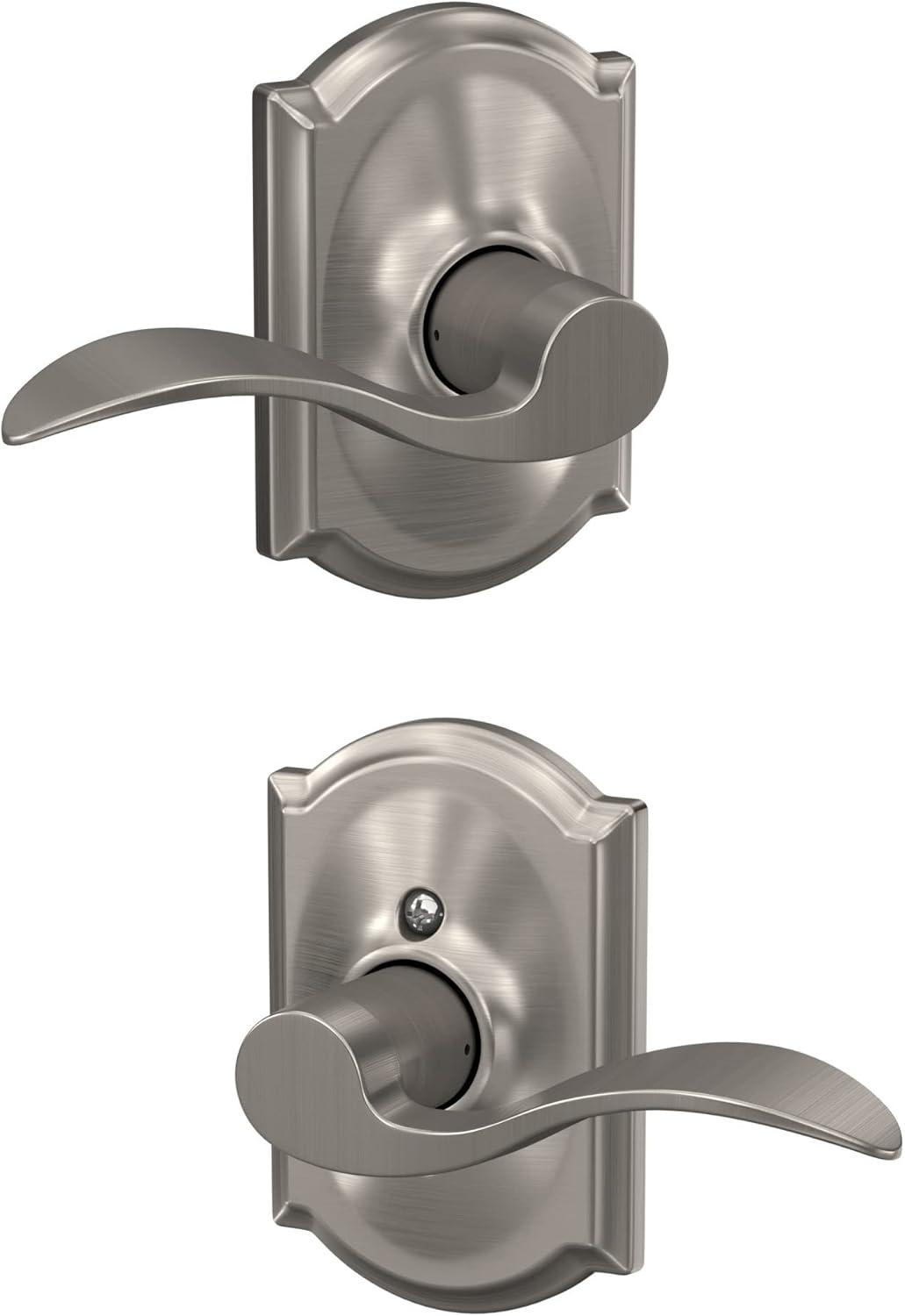 Schlage F10 ACC 619 CAM Accent Door Lever with Camelot Trim, Hall & Closet Passage Lock, Satin Nickel - Retail $29