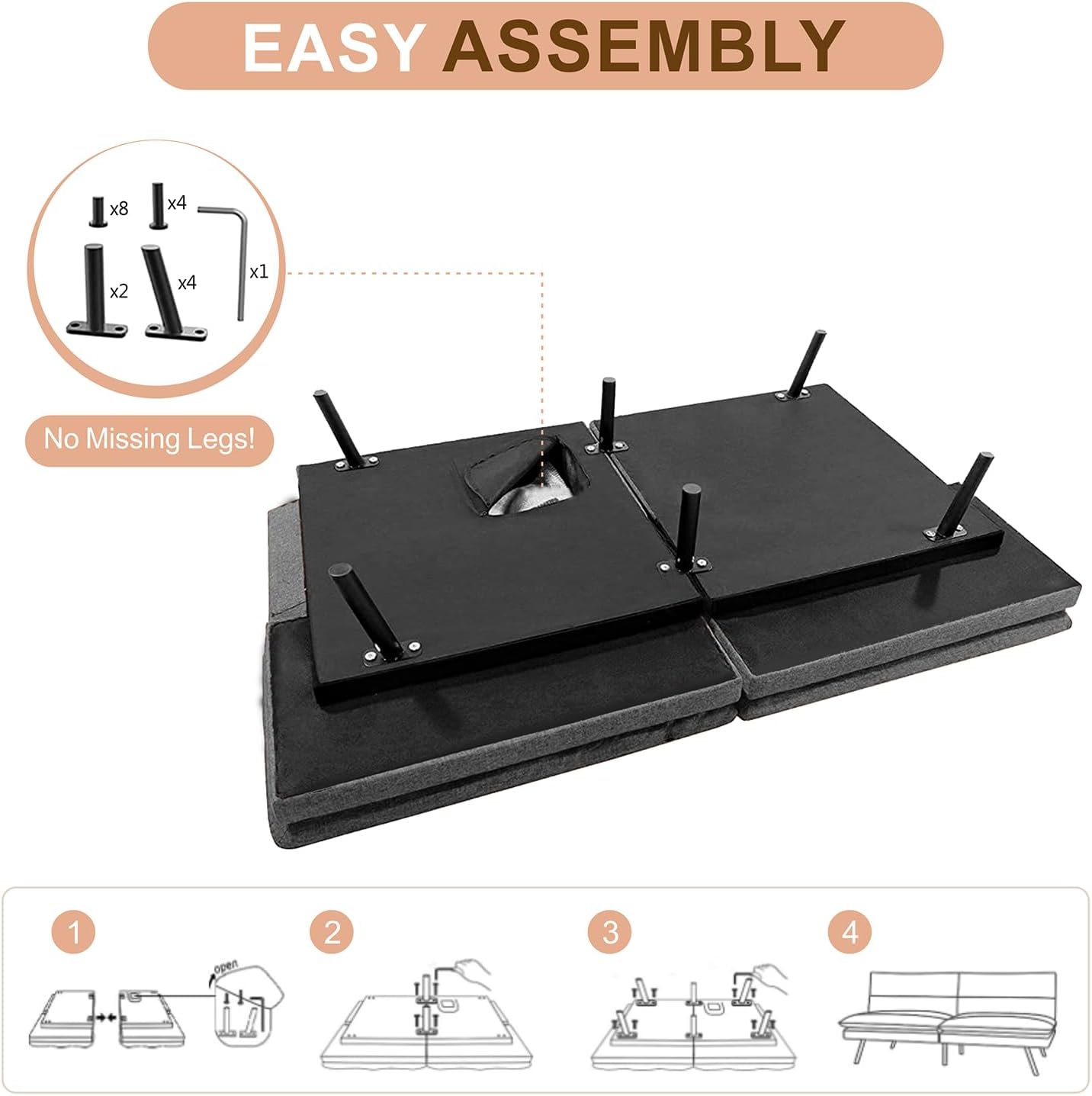 NEW - MUUEGM Futon Sofa Bed, Memory Foam Futon Sleeper Sofa Convertible Couch Fabric 71 Inch Futons with ArmRest, Metal Legs, Living Room Small & Compact Spaces, Easy Assemblyï¼ŒGrey - Retail $284