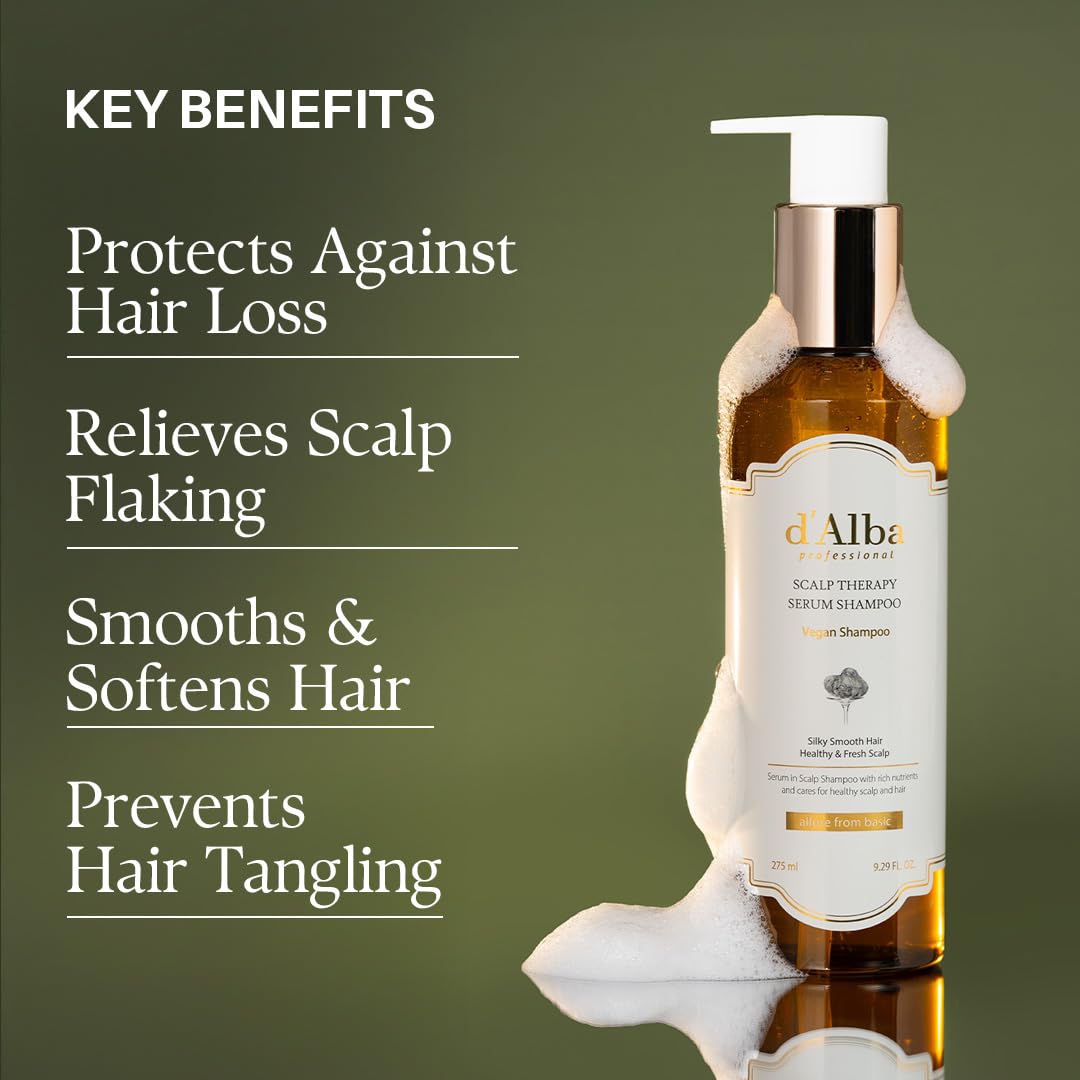 d'alba Piedmont Professional Repairing Scalp Therapy Serum Shampoo 275ml, Mild and Vegan Formula, Gentle Hair and Scap Treatment