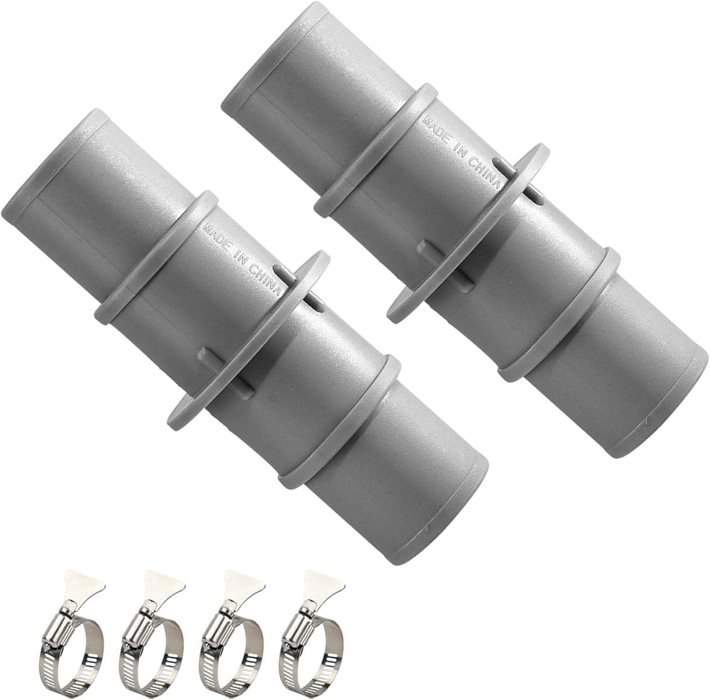 NICENICY Pool Hose Connector, 1.5" or 1.25" Pool Hose Connector Coupling with 4PCS Steel Clamps, Pool Hose Adapter for Swimming Pool Vacuum or Filter Pump Hoses, 2PCS