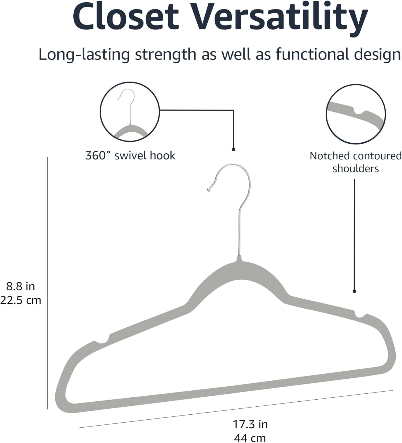 Amazon Basics Slim, Velvet, Non-Slip Suit Clothes Hangers, Gray/Silver - Pack of 50