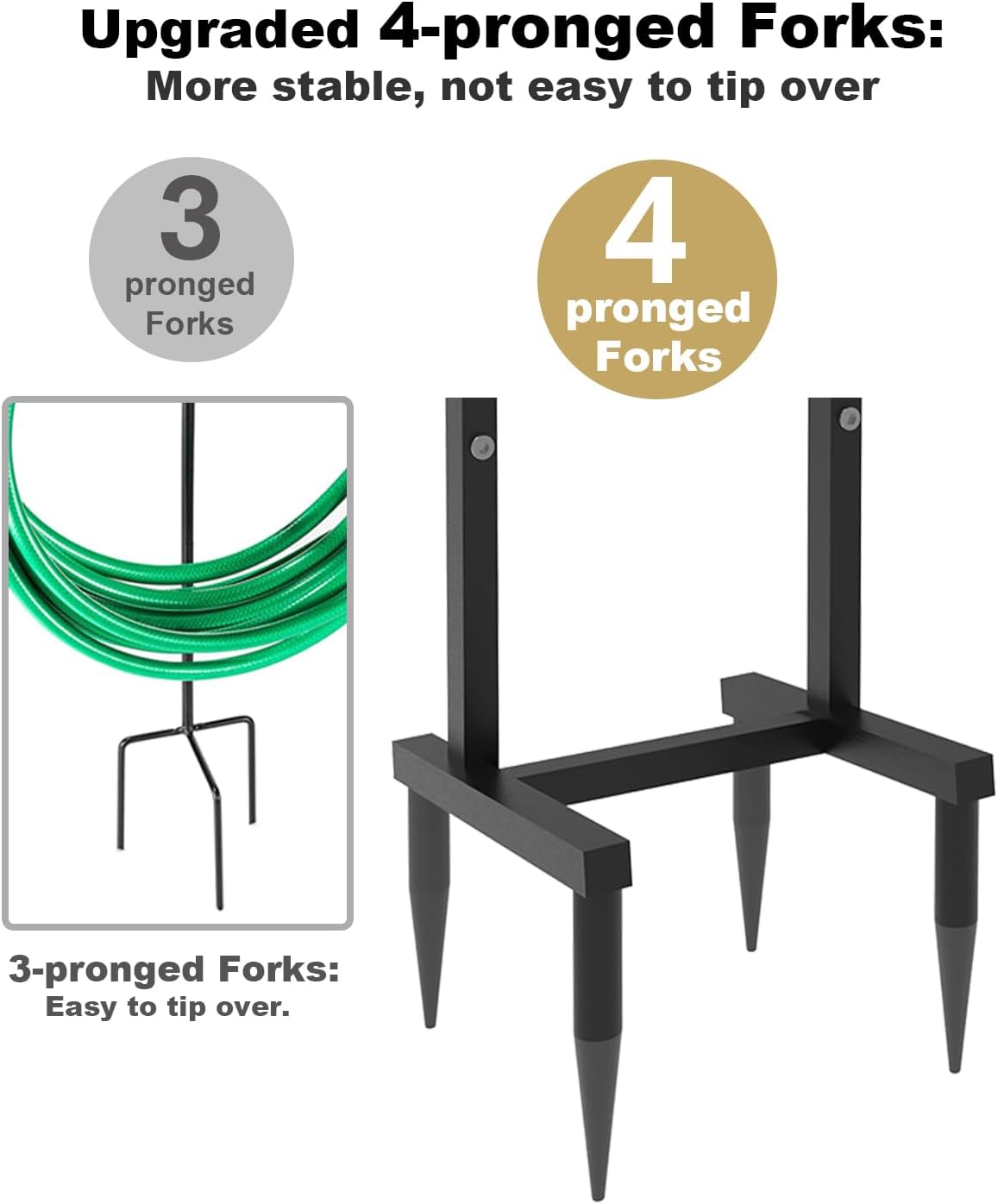 Outdoor Garden Hose Holder Freestanding with 4 Spikes, Heavy Duty Metal Water Hose Reel Stand Hanger Rack Organizer Holds Storage 150ft Hose for Outside Yard Lawn, Black