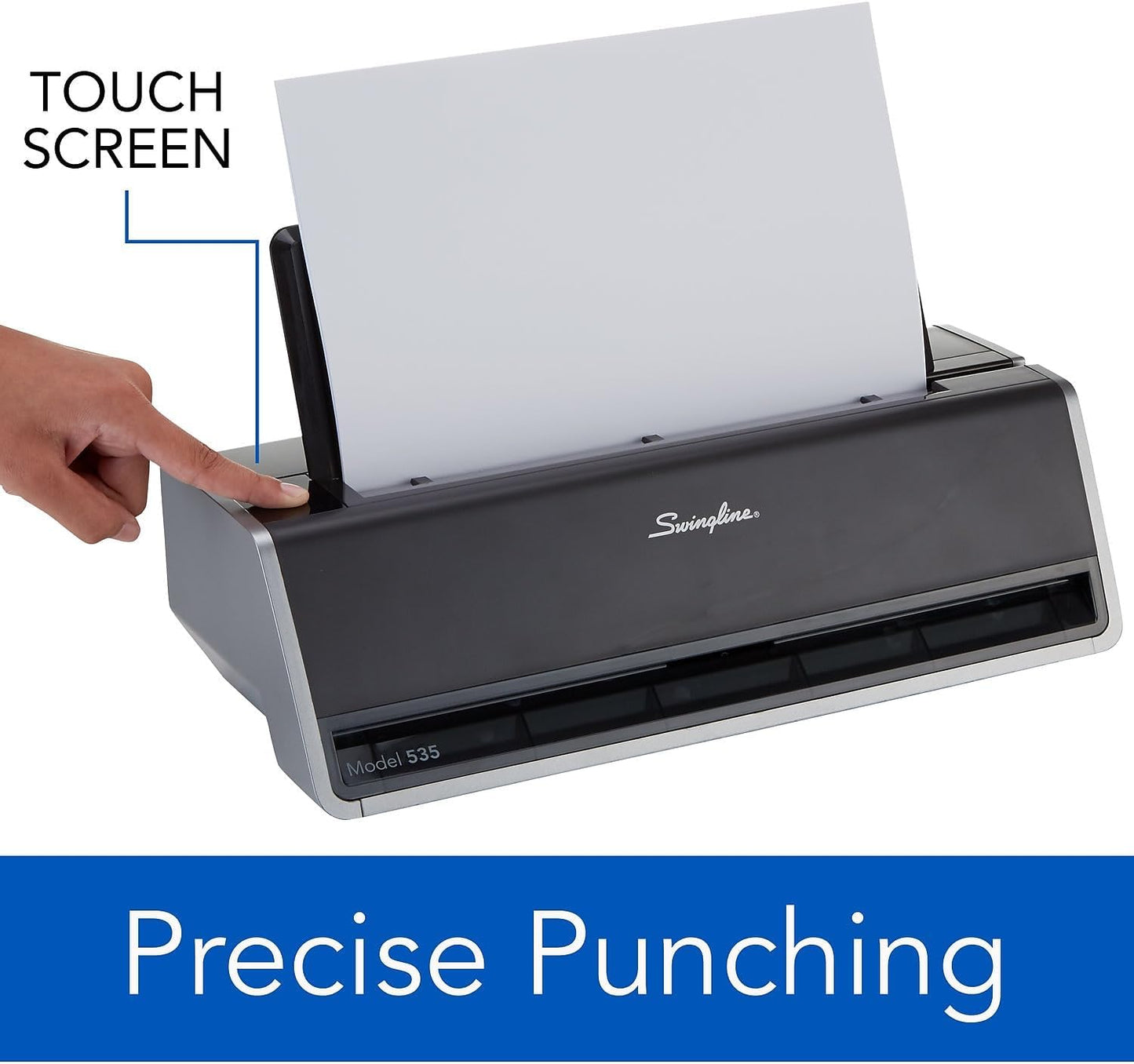 Swingline Electric Hole Puncher 3 Hole, 28 Sheet Capacity Three Hole Punch 3 Ring, Jam Resistant, Touch Screen, Platinum (74535)