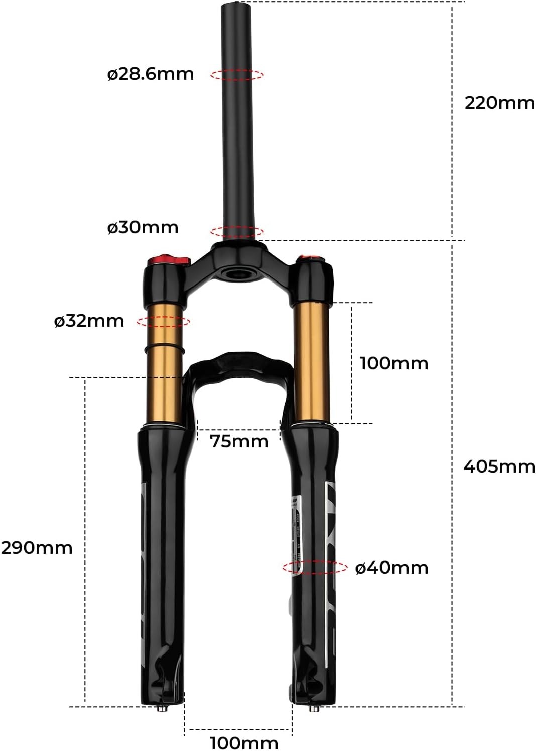 BOLANY 24inch Bike Suspension Air Fork 28.6mm(1-1/8inch)*220mm Thread-Less Straight Steerer 9mm Disc Brake Version MTB Front Fork 100/135mm Travel - Retail $120