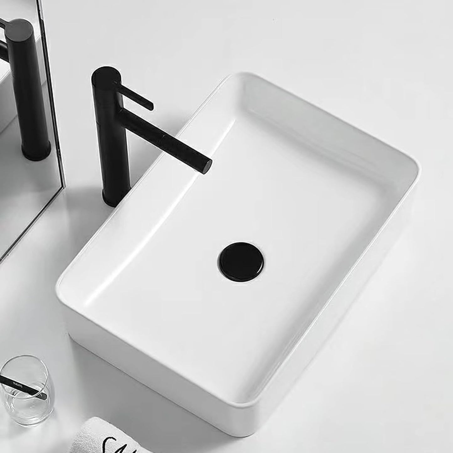NEW - Neaylfe Rectangle Bathroom Vessel Sink, 16"X12" White Bathroom Sink Above Counter, Porcelain Ceramic Lavatory Vanity Sink Art Basin - Retail $99