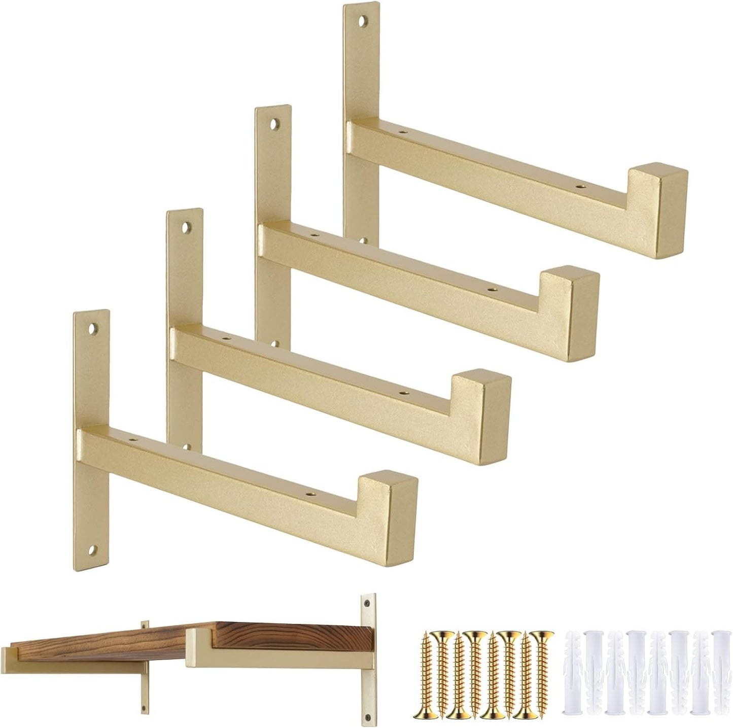 OVOV 4 Pcs Heavy Duty Shelf Brackets Wall Mounted Industrial Metal Shelf Supports (Gold) 10"