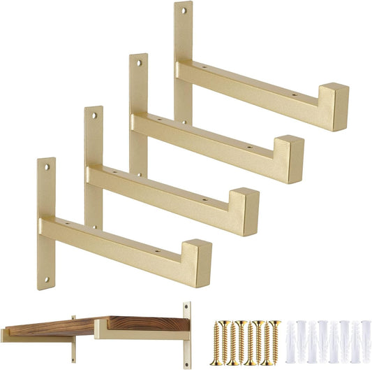 OVOV 4 Pcs Heavy Duty Shelf Brackets Wall Mounted Industrial Metal Shelf Supports (Gold) 10"