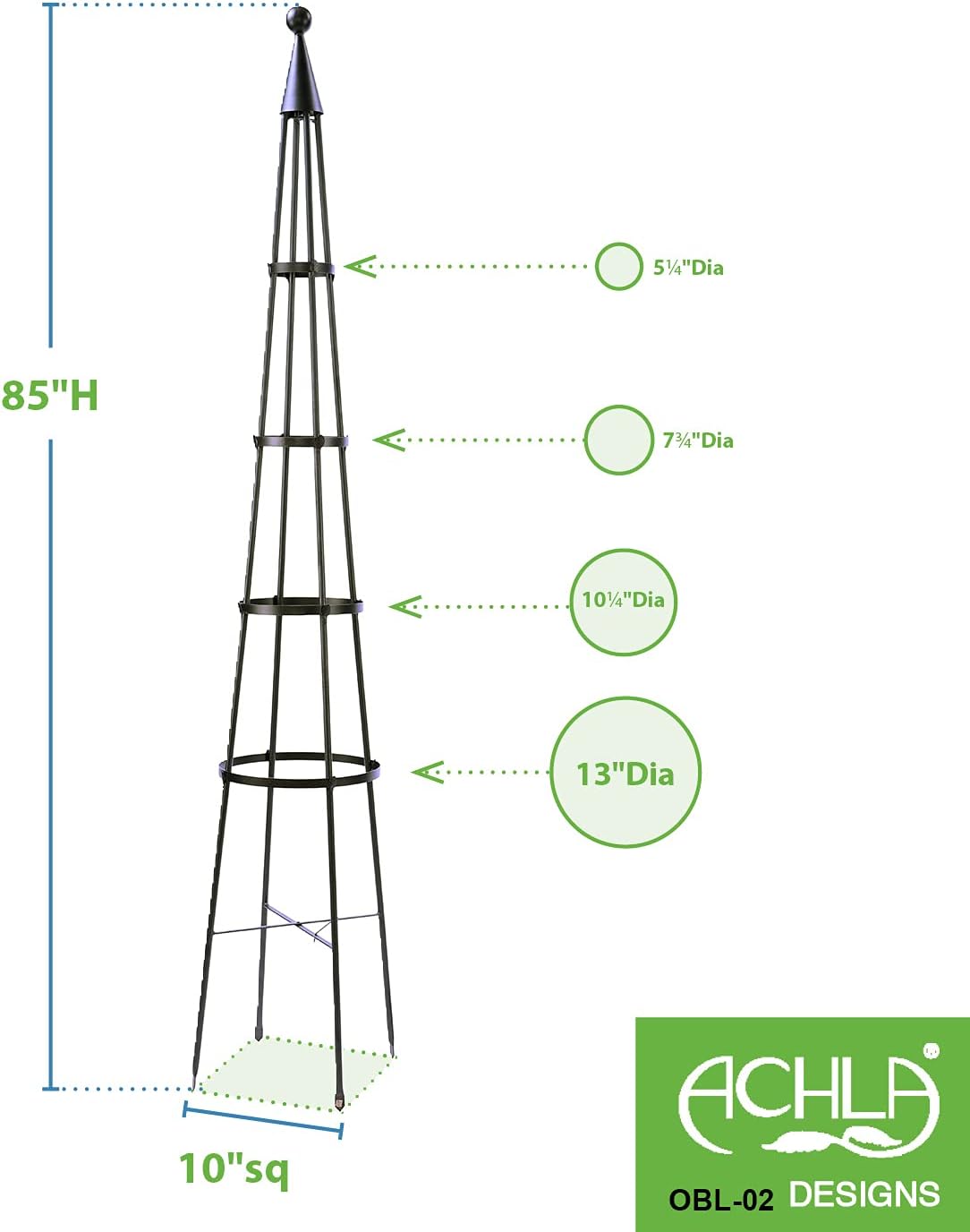 NEW - Achla Designs OBL-02A Garden Obelisk, 85" H Trellis, Graphite - Retail $133