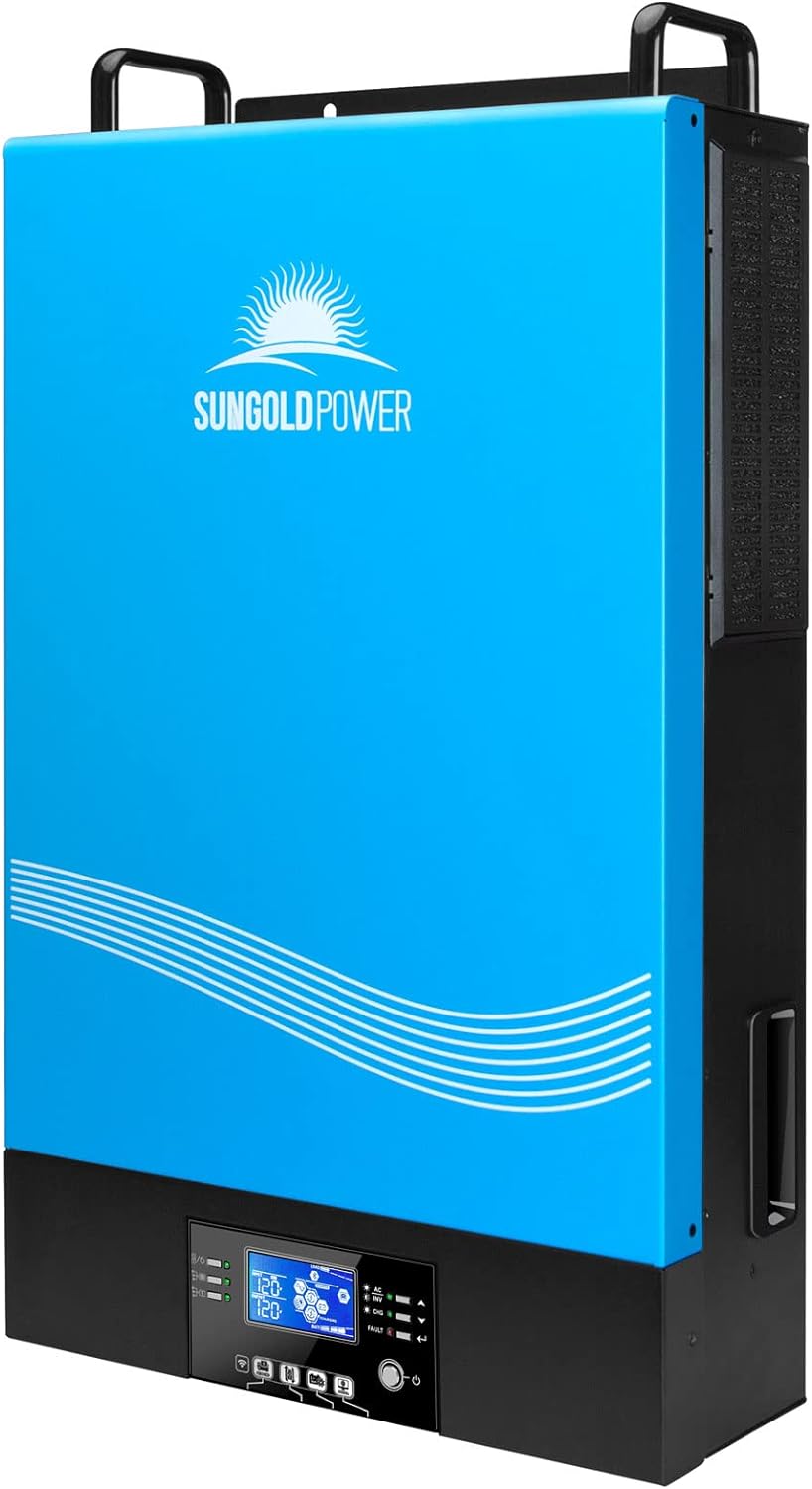 NEW - SUNGOLDPOWER 6000W 48Vdc Hybrid Solar Inverter Input 240V Output 120/240V Split Phase Pure Sine Wave Inverter MPPT 120A Solar Charger and 120A AC Charger (Grid Feedback & Batteryless) BluePower TP6048 - Retail $1365