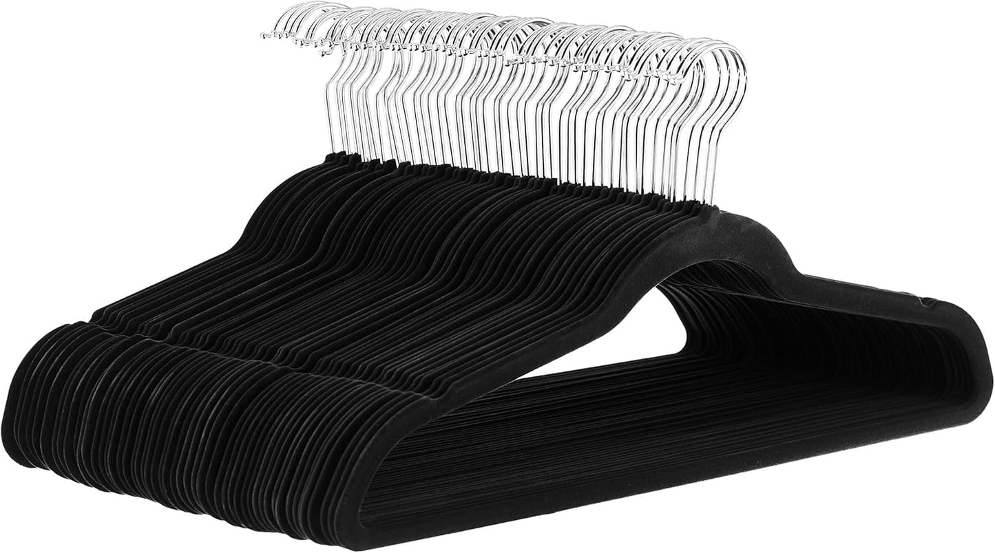 Amazon Basics Slim Velvet, Non-Slip Suit Clothes Hangers, Pack of 30, Black