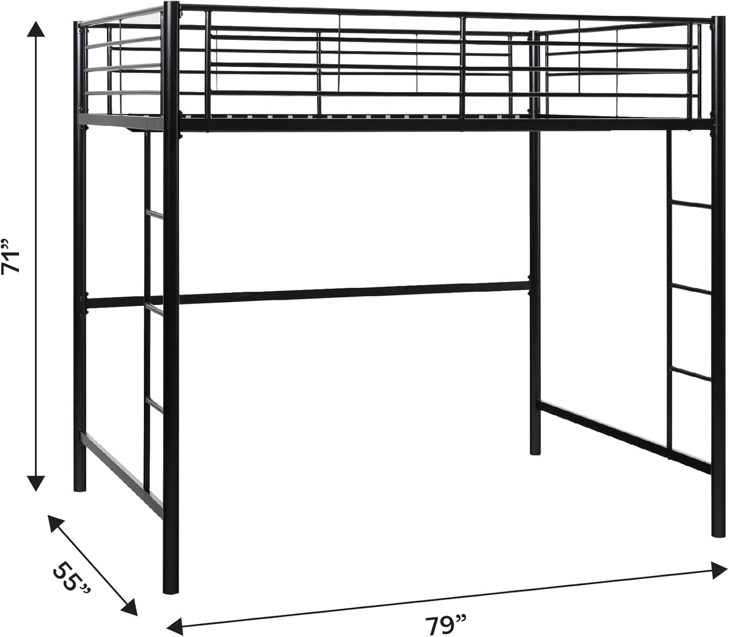 Walker Edison Timothee Urban Industrial Metal Double over Loft Bunk Bed, Full Loft, Black