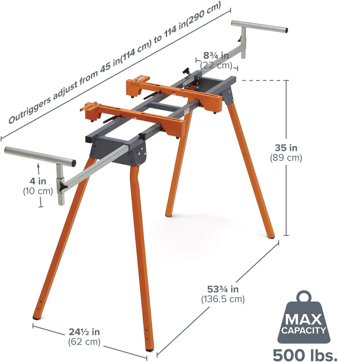 BORA Portamate PM-4000 - Heavy Duty Folding Miter Saw Stand with Quick Attach Tool Mounting Bars Orange 44 x 10 x 6.5 inches - Retail $79