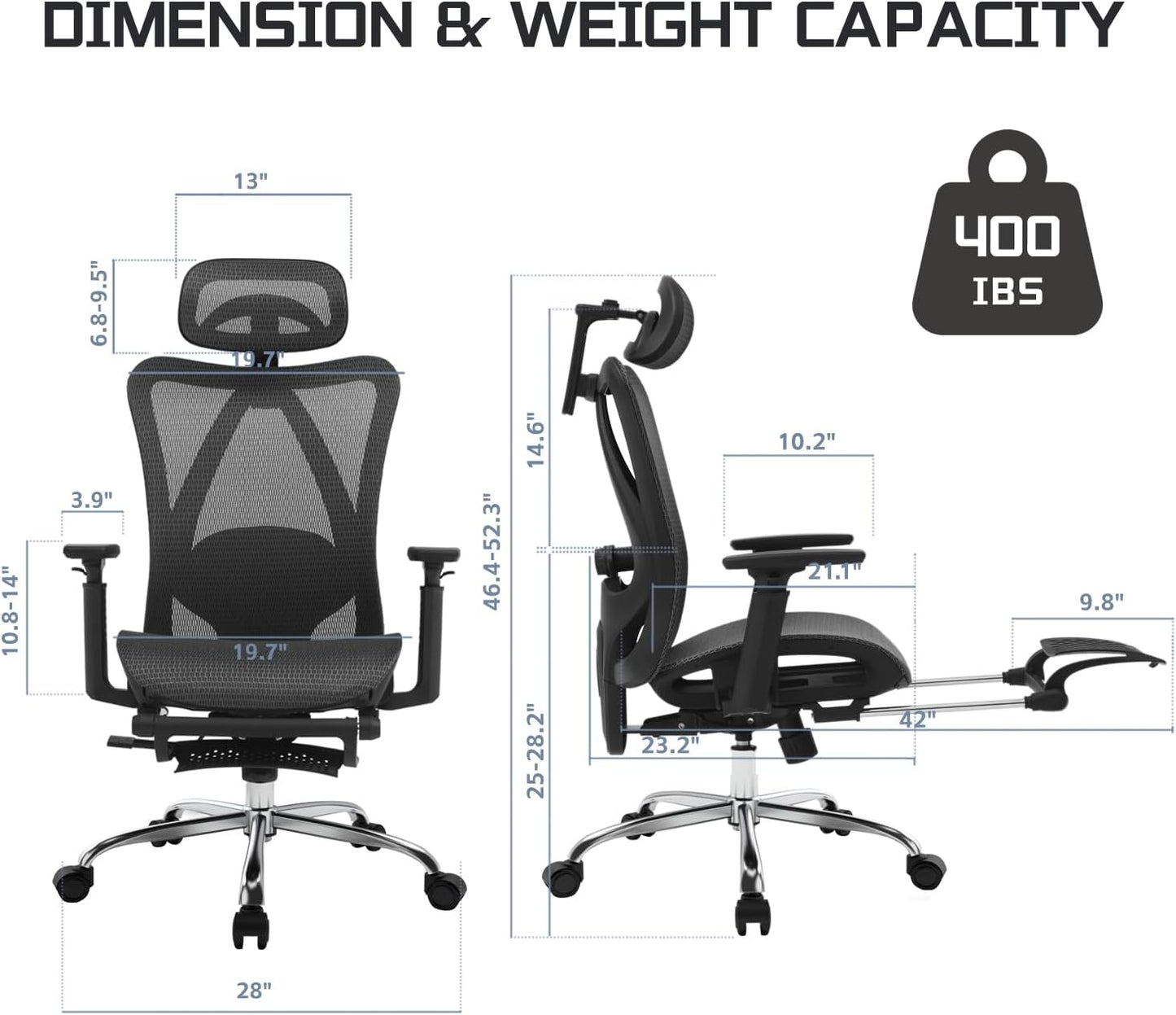 Ergonomic Office Chair, Comfort Mesh with Adjustable Lumbar Support, SGS Class 4 Gas Cylinder Certification Upgraded Black - Retail $160