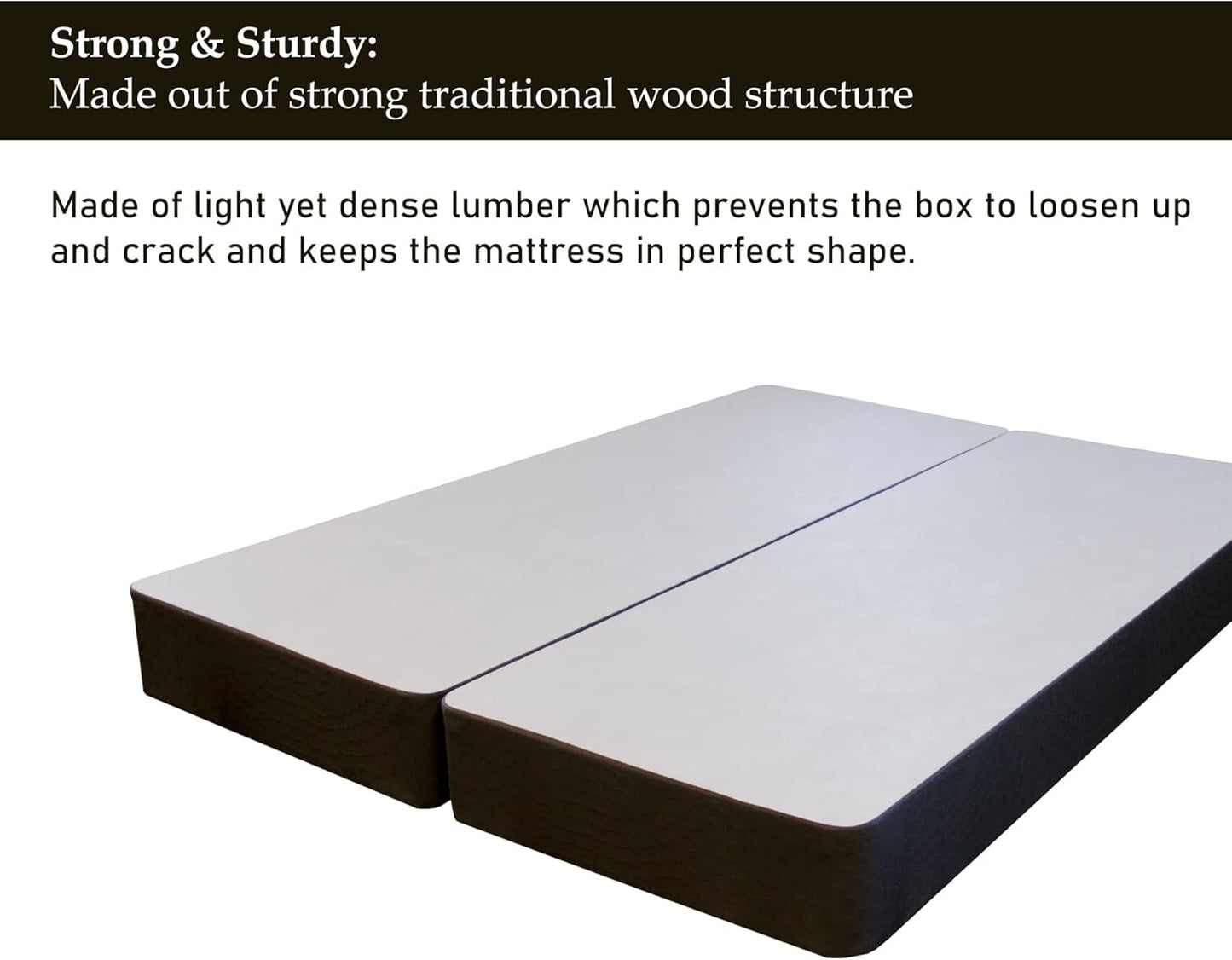 NEW - Zutan QUEEN 4-Inch Fully Assembled Traditional Foundation, Sturdy Fabric Paneled Strong Split Wooden Frame - Retail $149