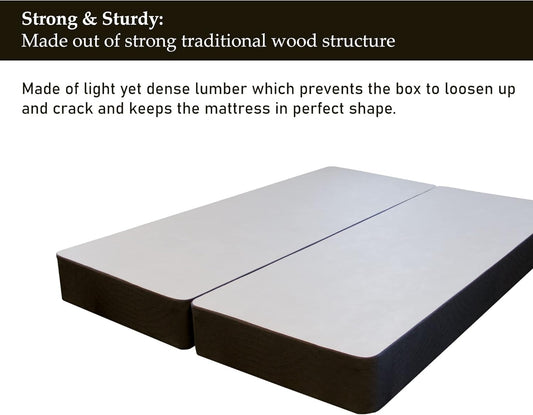 NEW - Zutan QUEEN 4-Inch Fully Assembled Traditional Foundation, Sturdy Fabric Paneled Strong Split Wooden Frame - Retail $149