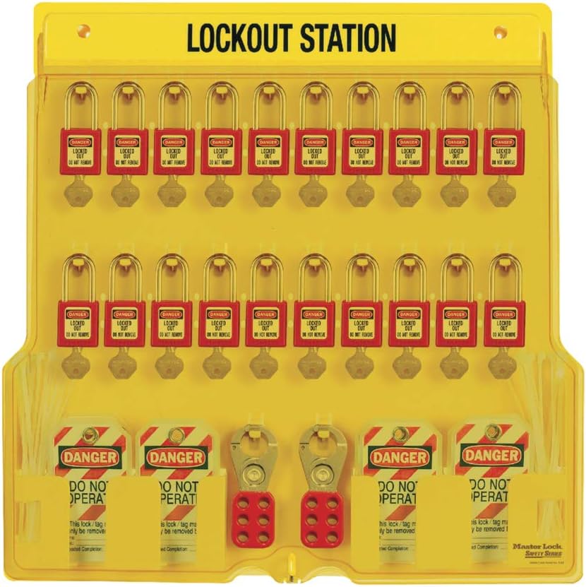NEW w/ dmg Master Lock 1484BP410 Lockout Tagout Padlock Station,Yellow - Retail $312