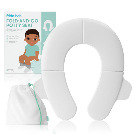 Frida Baby Fold-and-Go Portable Potty Seat for Toilet, Foldable Travel Potty Seat for Toddler, Fits Round & Oval Toilets, Non-Slip Base, Handles, Includes Free Travel Bag
